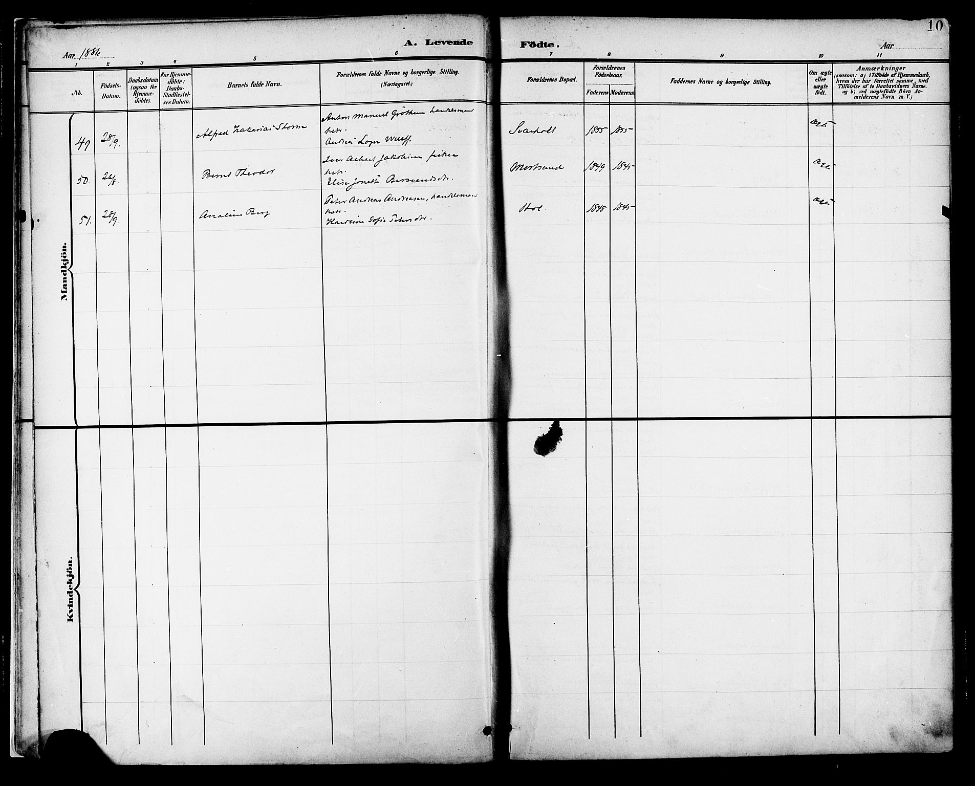 Ministerialprotokoller, klokkerbøker og fødselsregistre - Nordland, AV/SAT-A-1459/882/L1179: Parish register (official) no. 882A01, 1886-1898, p. 10