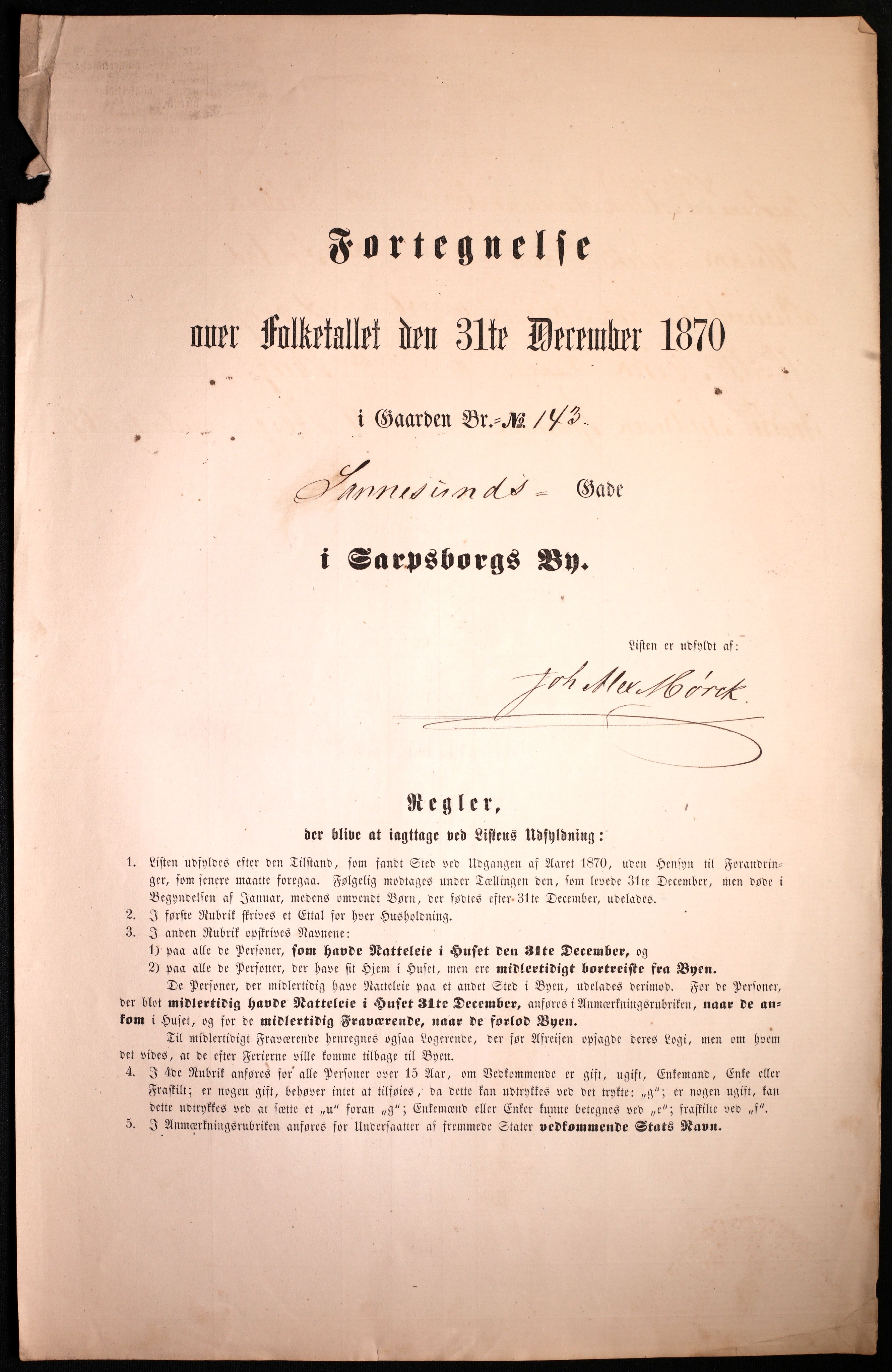 RA, 1870 census for 0102 Sarpsborg, 1870, p. 603