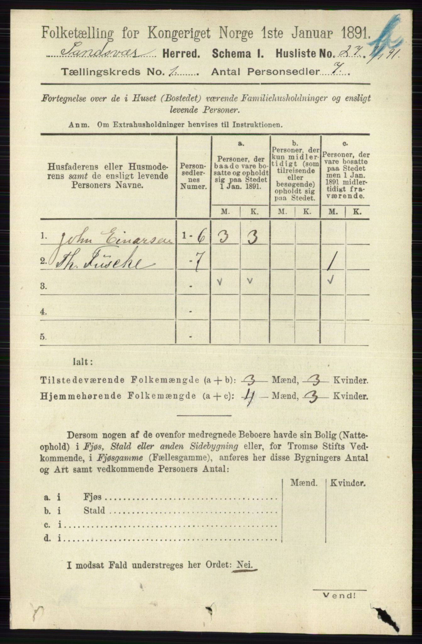 RA, 1891 census for 0629 Sandsvær, 1891, p. 5548