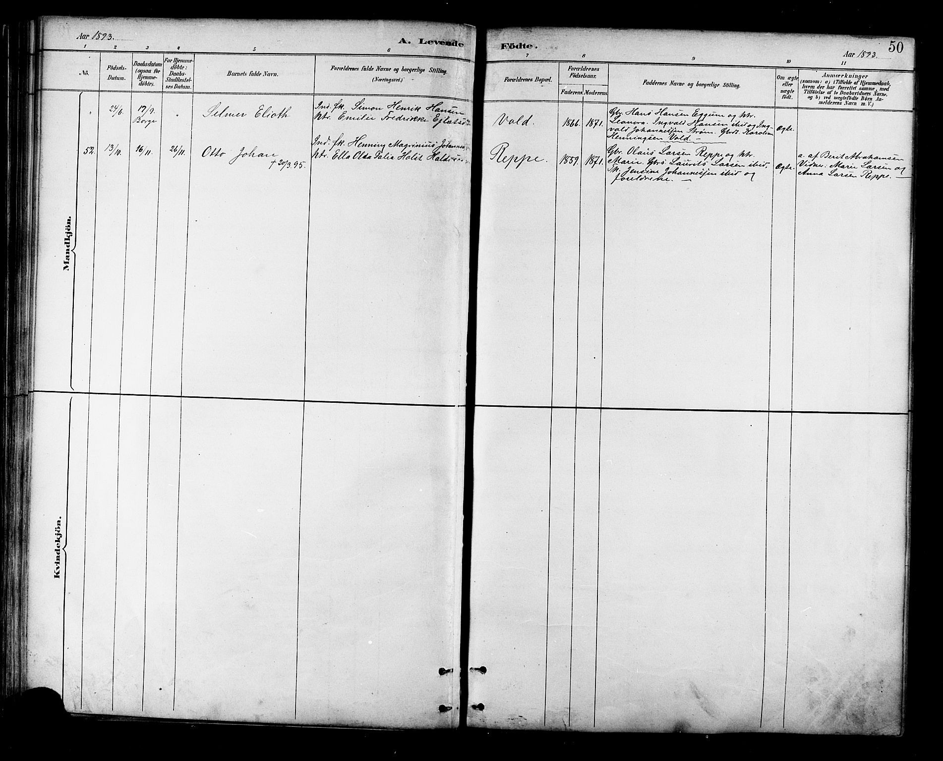 Ministerialprotokoller, klokkerbøker og fødselsregistre - Nordland, AV/SAT-A-1459/881/L1167: Parish register (copy) no. 881C04, 1886-1899, p. 50