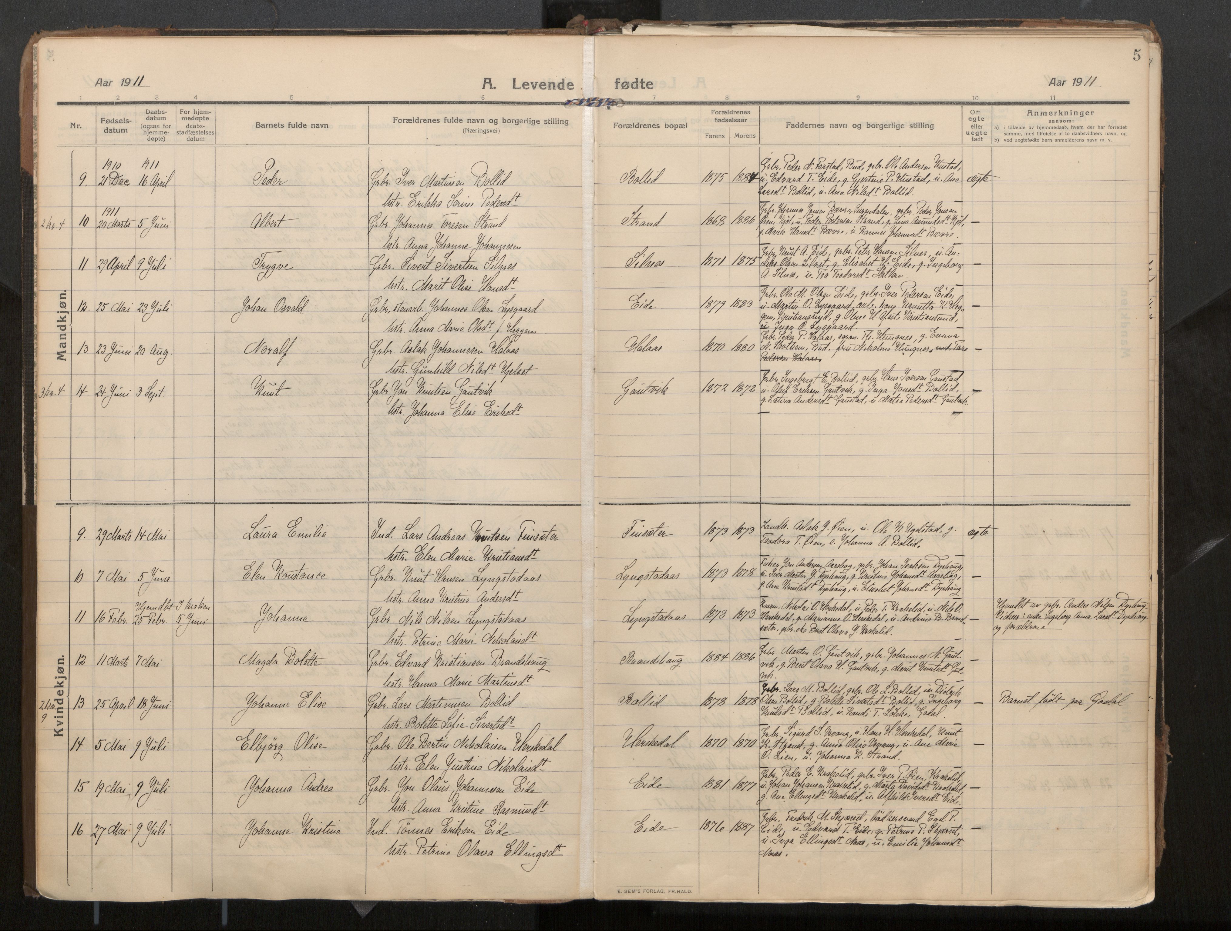 Ministerialprotokoller, klokkerbøker og fødselsregistre - Møre og Romsdal, AV/SAT-A-1454/571/L0836b: Parish register (official) no. 571A03, 1911-1926, p. 5