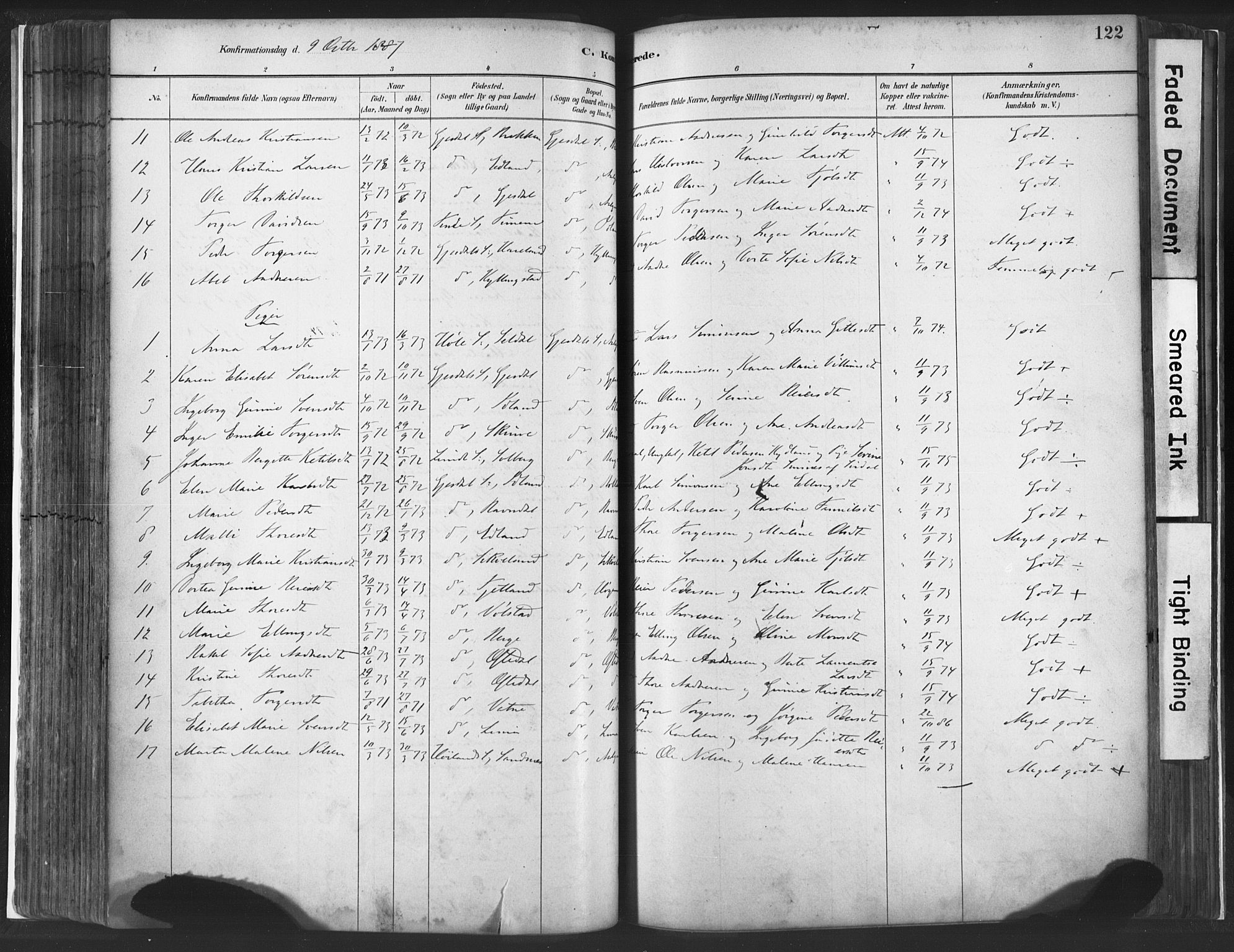 Lye sokneprestkontor, AV/SAST-A-101794/001/30BA/L0010: Parish register (official) no. A 10, 1881-1896, p. 122