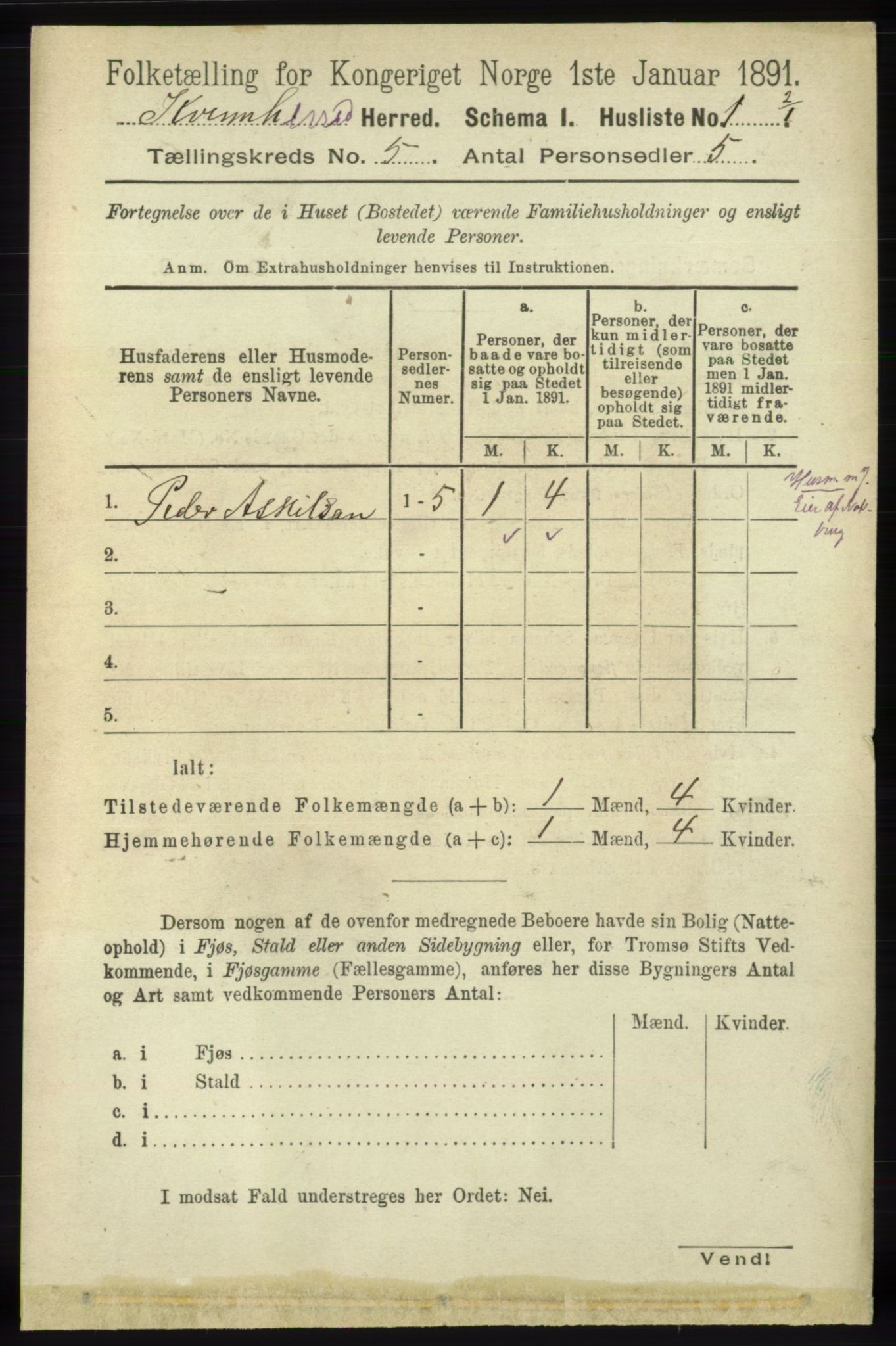 RA, 1891 census for 1224 Kvinnherad, 1891, p. 1682