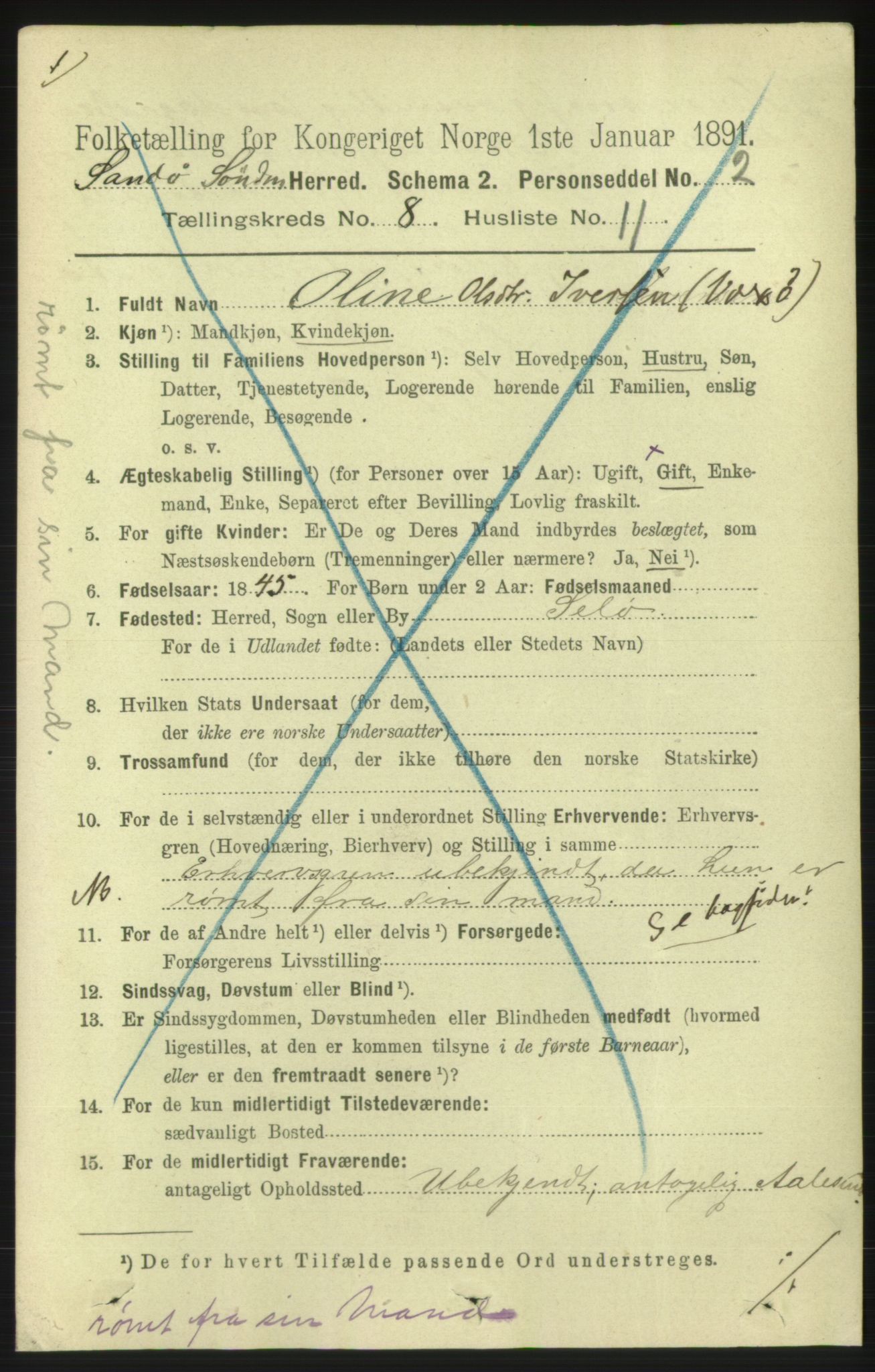 RA, 1891 census for 1514 Sande, 1891, p. 1429