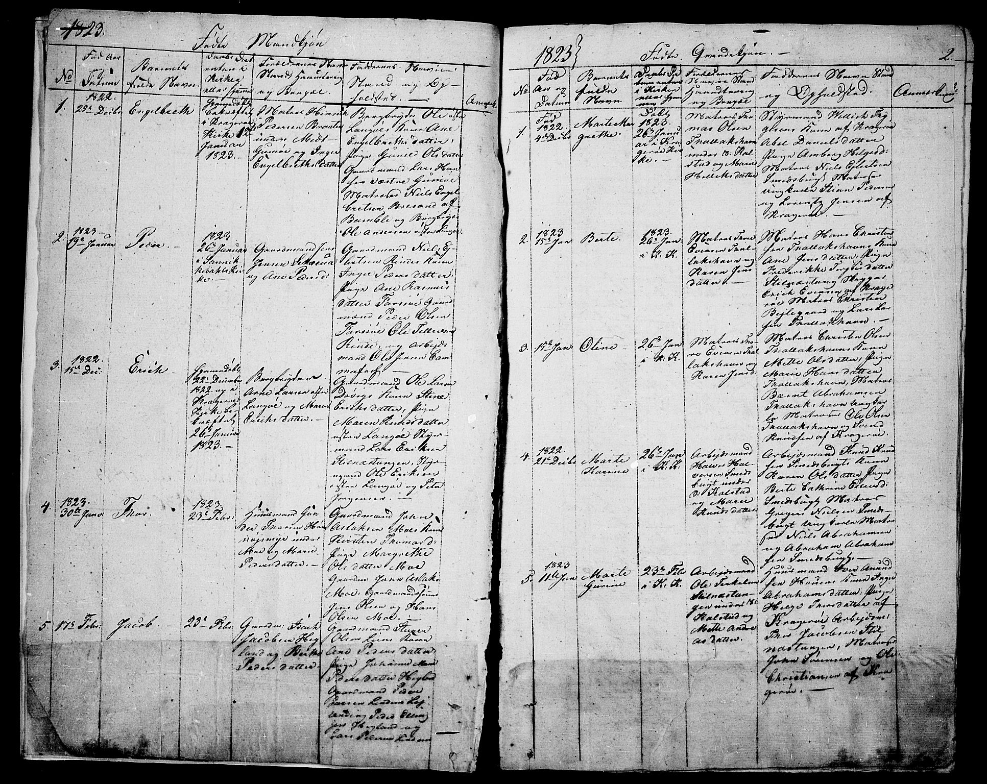 Sannidal kirkebøker, SAKO/A-296/F/Fa/L0005: Parish register (official) no. 5, 1823-1830, p. 2