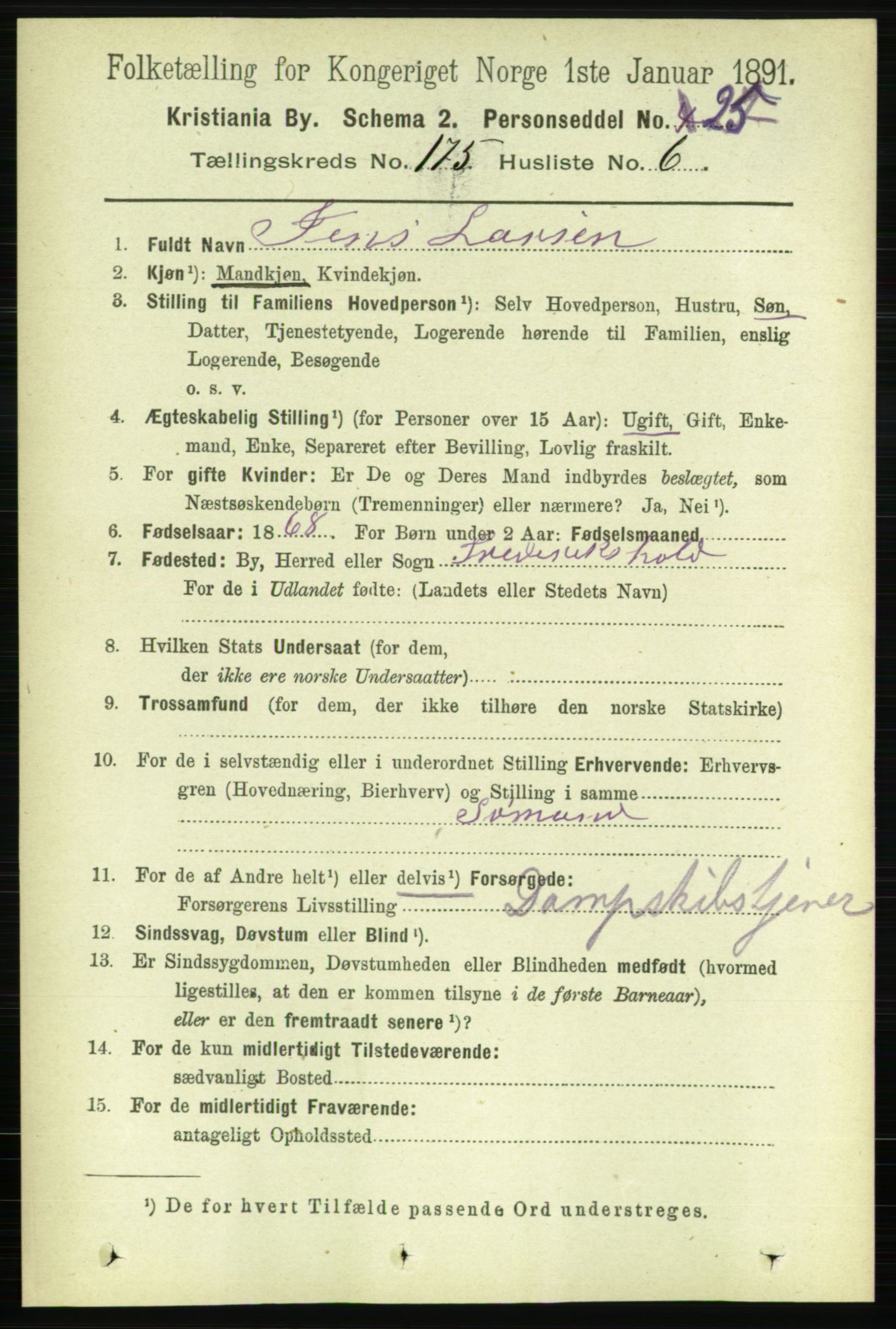 RA, 1891 census for 0301 Kristiania, 1891, p. 105099