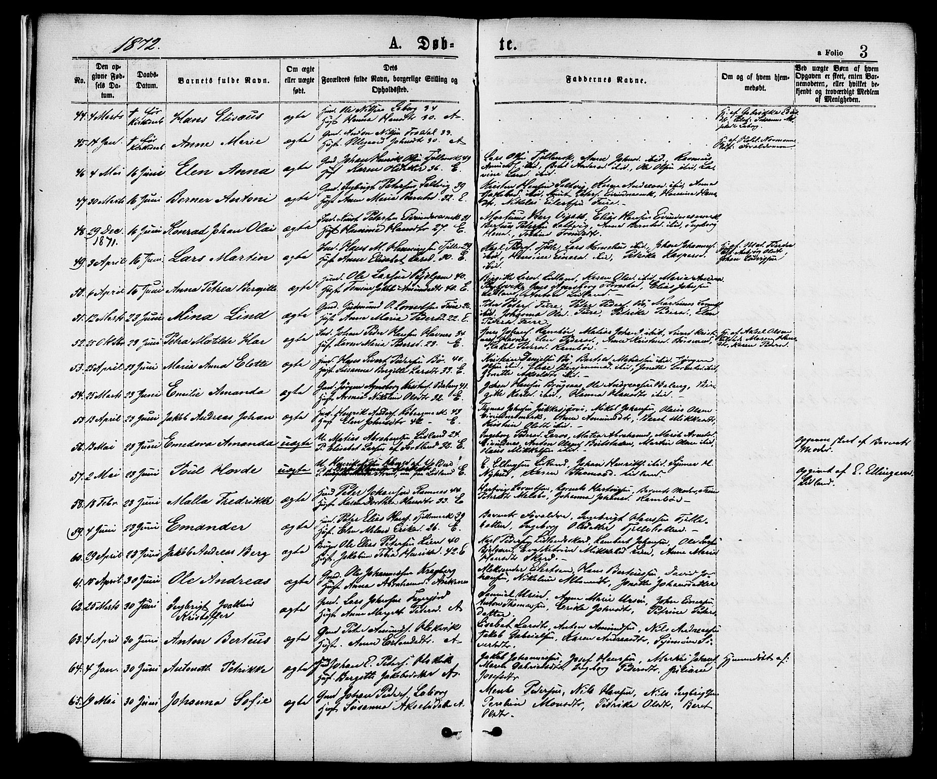 Ministerialprotokoller, klokkerbøker og fødselsregistre - Nordland, SAT/A-1459/863/L0897: Parish register (official) no. 863A09, 1872-1886, p. 3