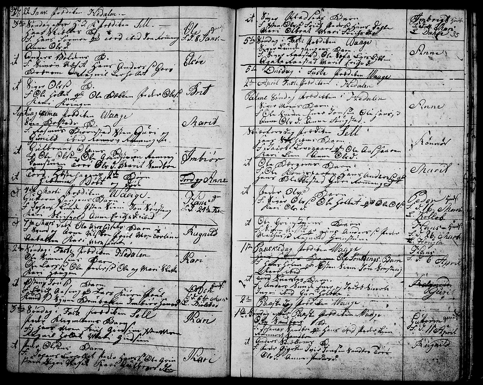 Vågå prestekontor, SAH/PREST-076/H/Ha/Haa/L0002: Parish register (official) no. 2, 1810-1815, p. 34-35