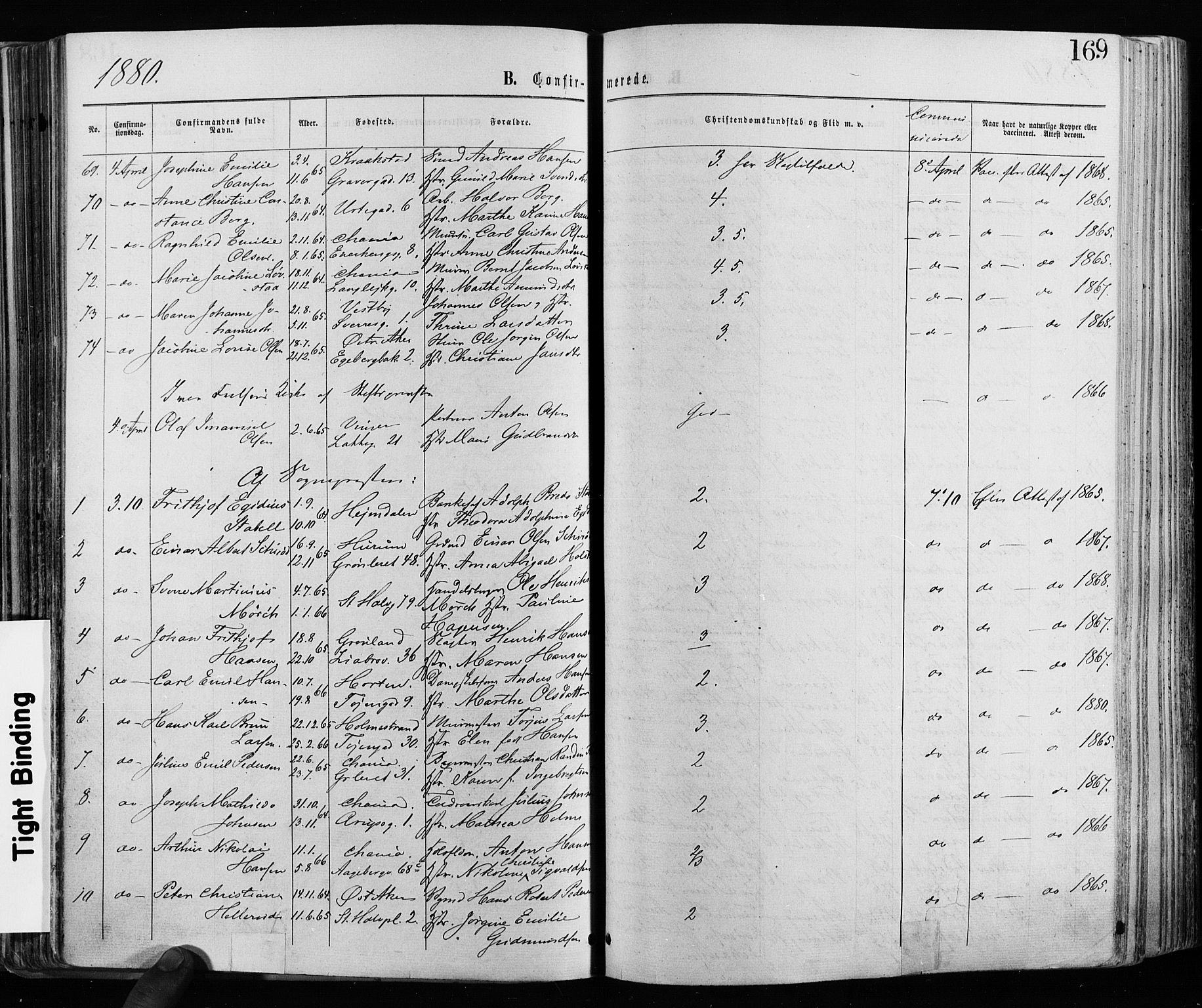 Grønland prestekontor Kirkebøker, AV/SAO-A-10848/F/Fa/L0005: Parish register (official) no. 5, 1869-1880, p. 169