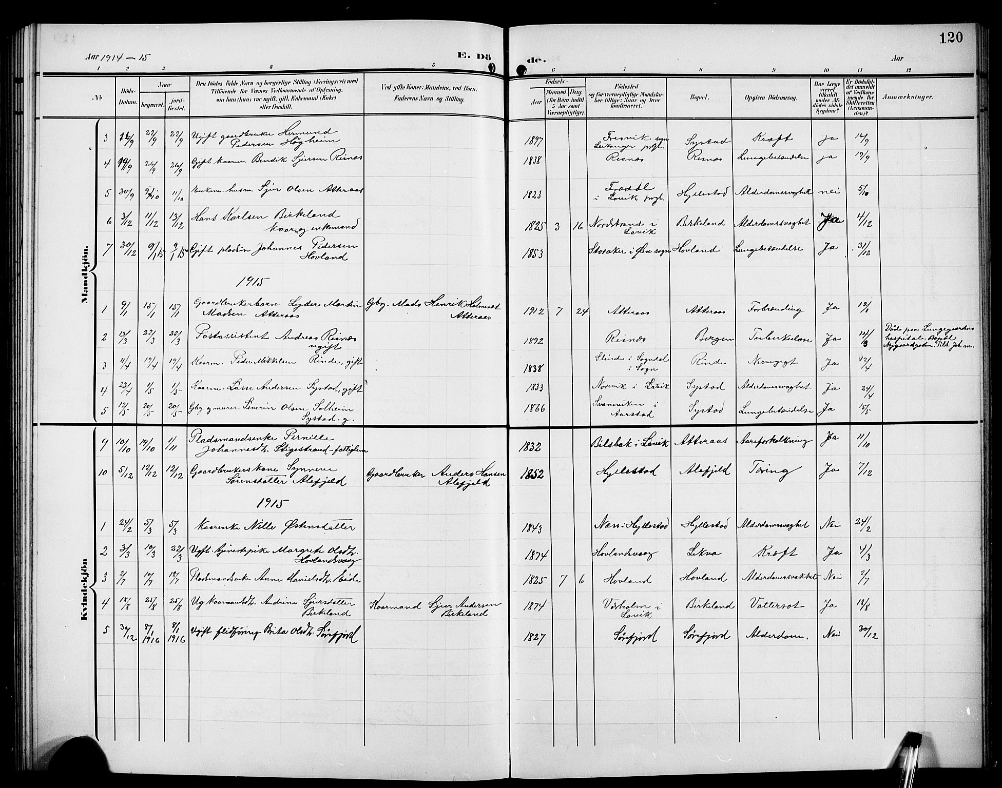 Hyllestad sokneprestembete, SAB/A-80401: Parish register (copy) no. A 3, 1906-1925, p. 120