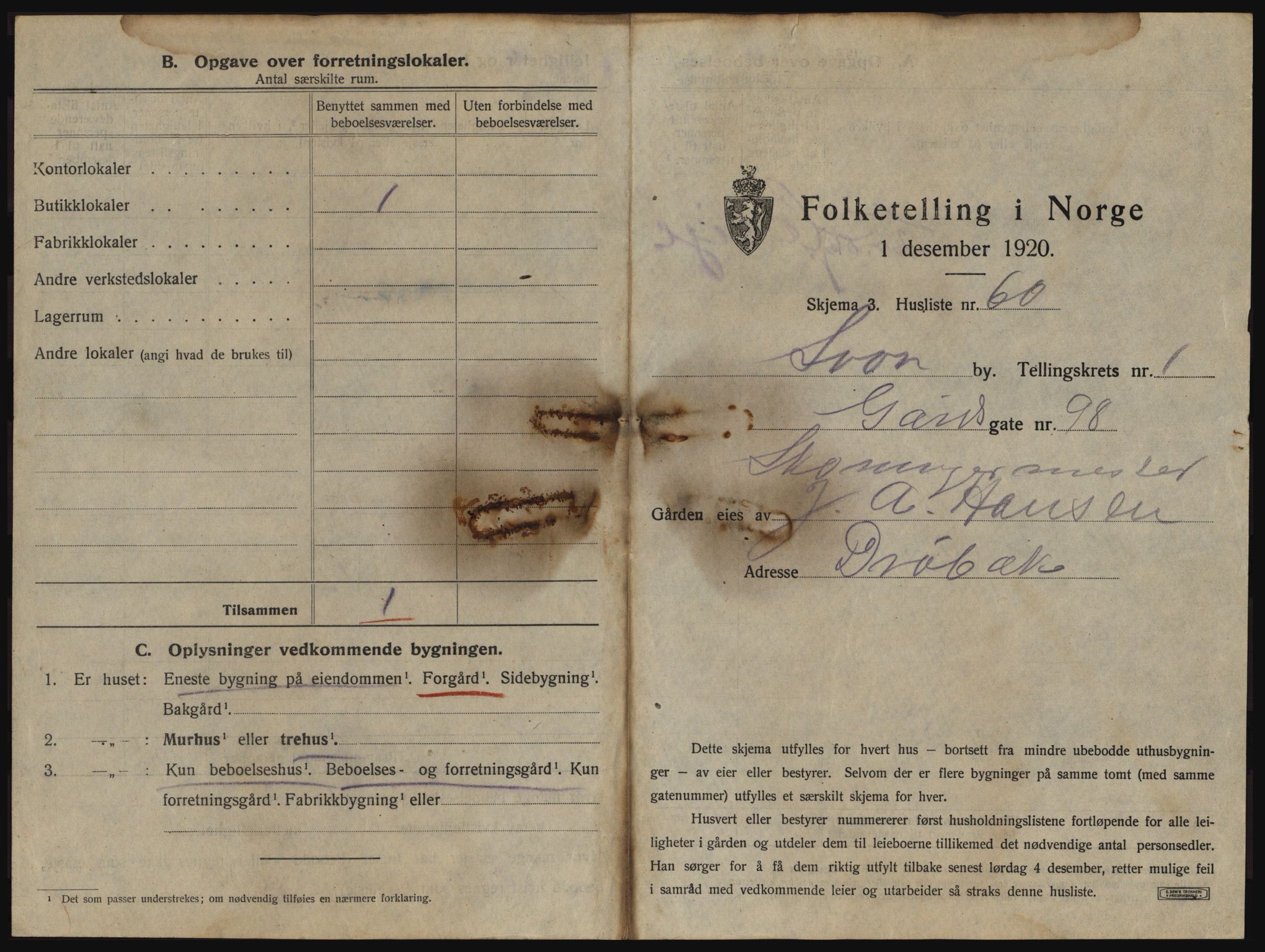 SAO, 1920 census for Son, 1920, p. 130