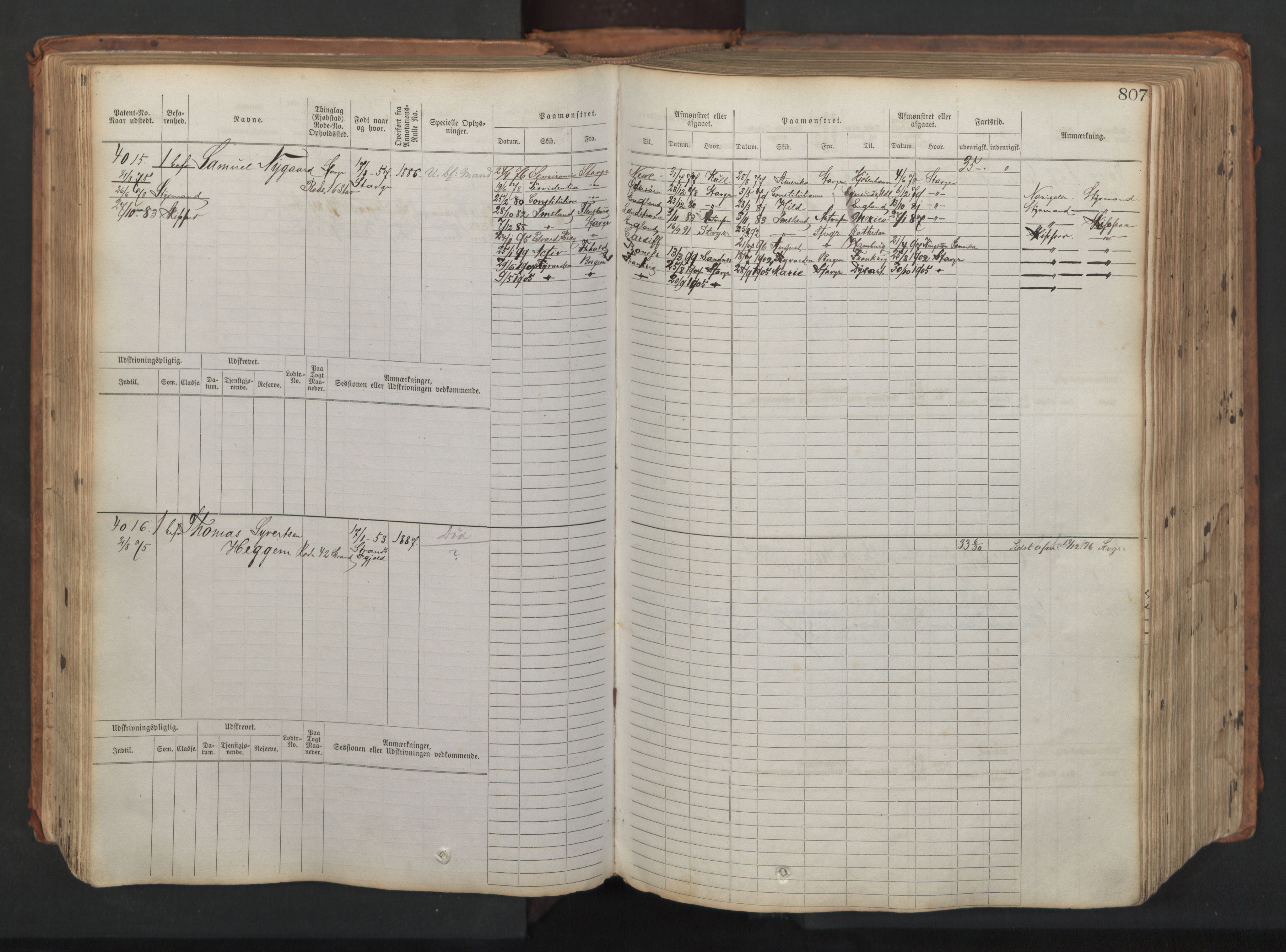 Stavanger sjømannskontor, SAST/A-102006/F/Fb/Fbb/L0008: Sjøfartshovedrulle, patentnr. 3605-4804, 1873, p. 243