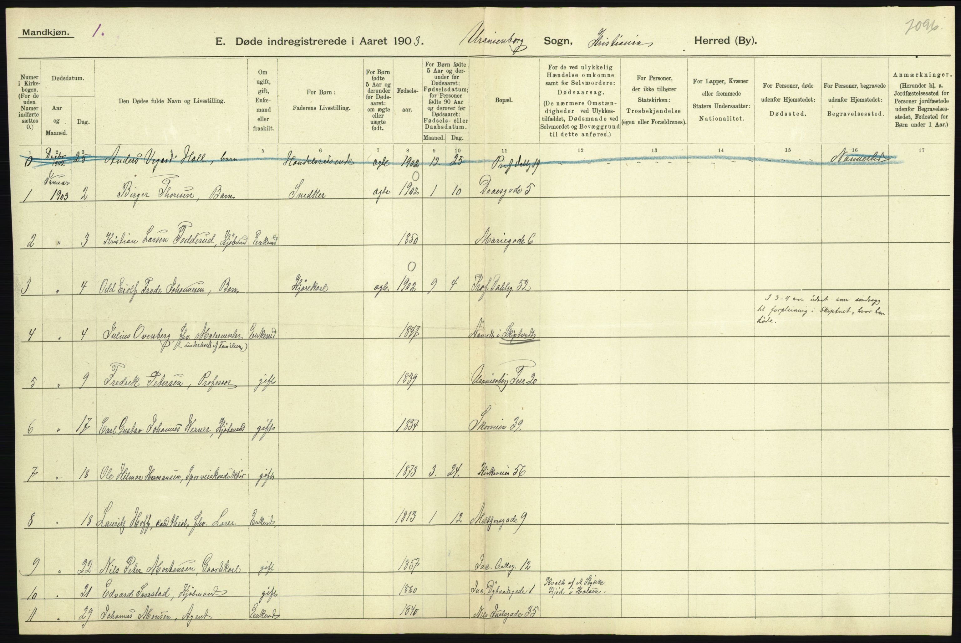 Statistisk sentralbyrå, Sosiodemografiske emner, Befolkning, AV/RA-S-2228/D/Df/Dfa/Dfaa/L0004: Kristiania: Gifte, døde, 1903, p. 193