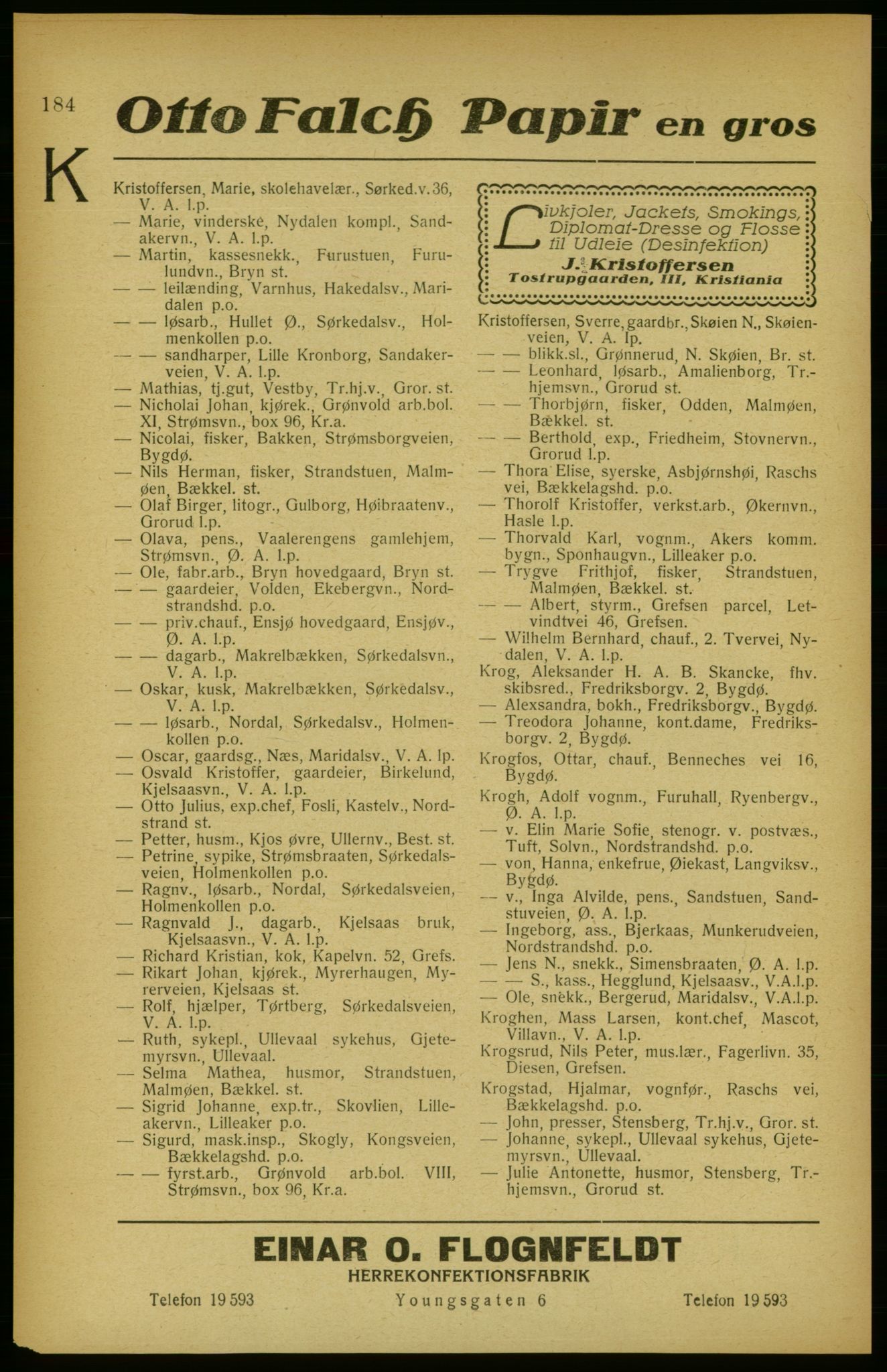 Aker adressebok/adressekalender, PUBL/001/A/002: Akers adressekalender, 1922, p. 184
