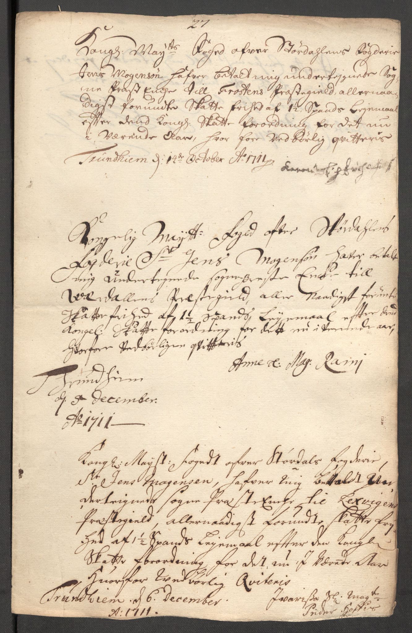 Rentekammeret inntil 1814, Reviderte regnskaper, Fogderegnskap, AV/RA-EA-4092/R62/L4201: Fogderegnskap Stjørdal og Verdal, 1711, p. 215