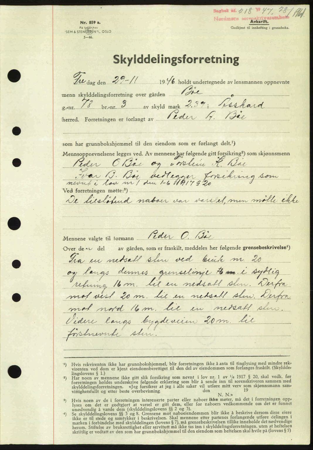 Nordmøre sorenskriveri, AV/SAT-A-4132/1/2/2Ca: Mortgage book no. A103, 1946-1947, Diary no: : 218/1947