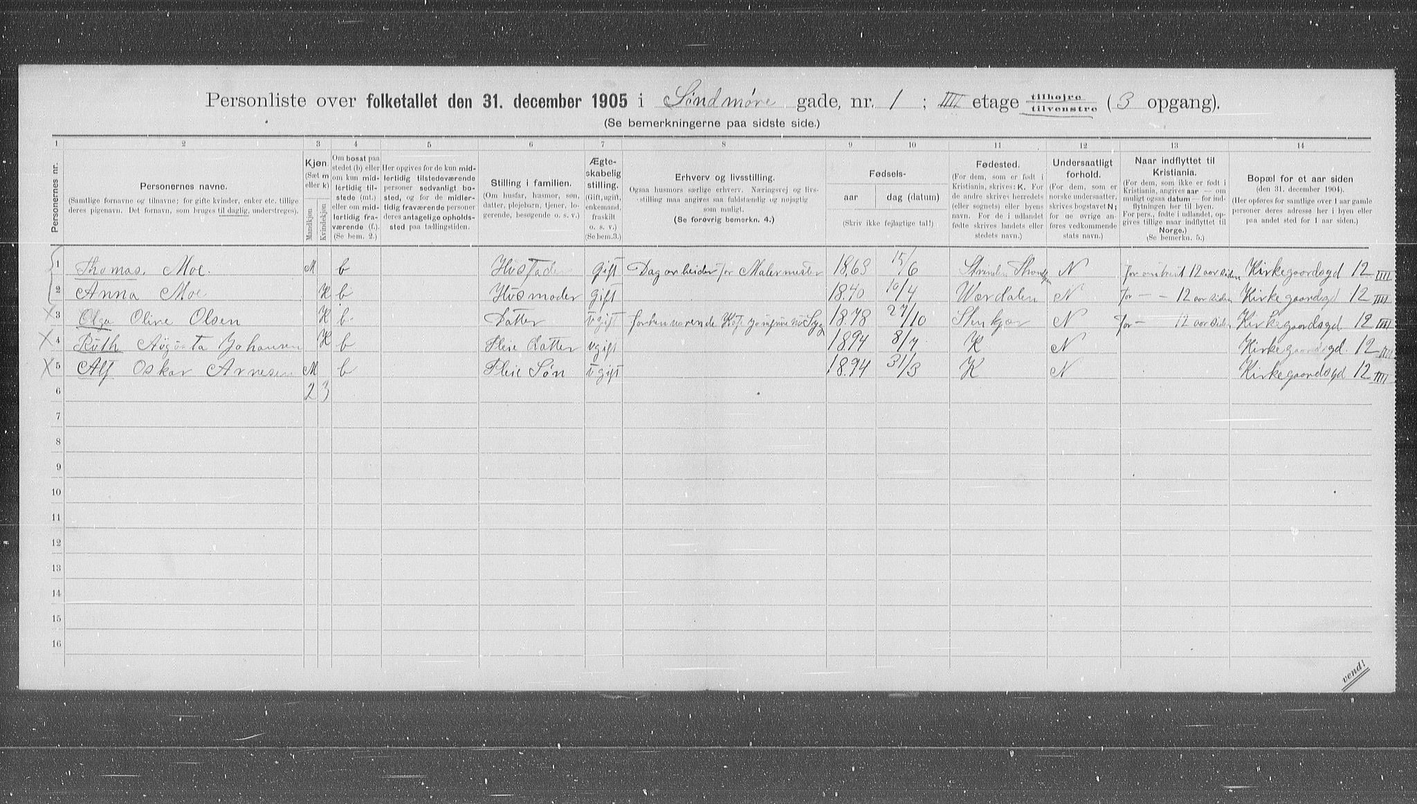 OBA, Municipal Census 1905 for Kristiania, 1905, p. 55622