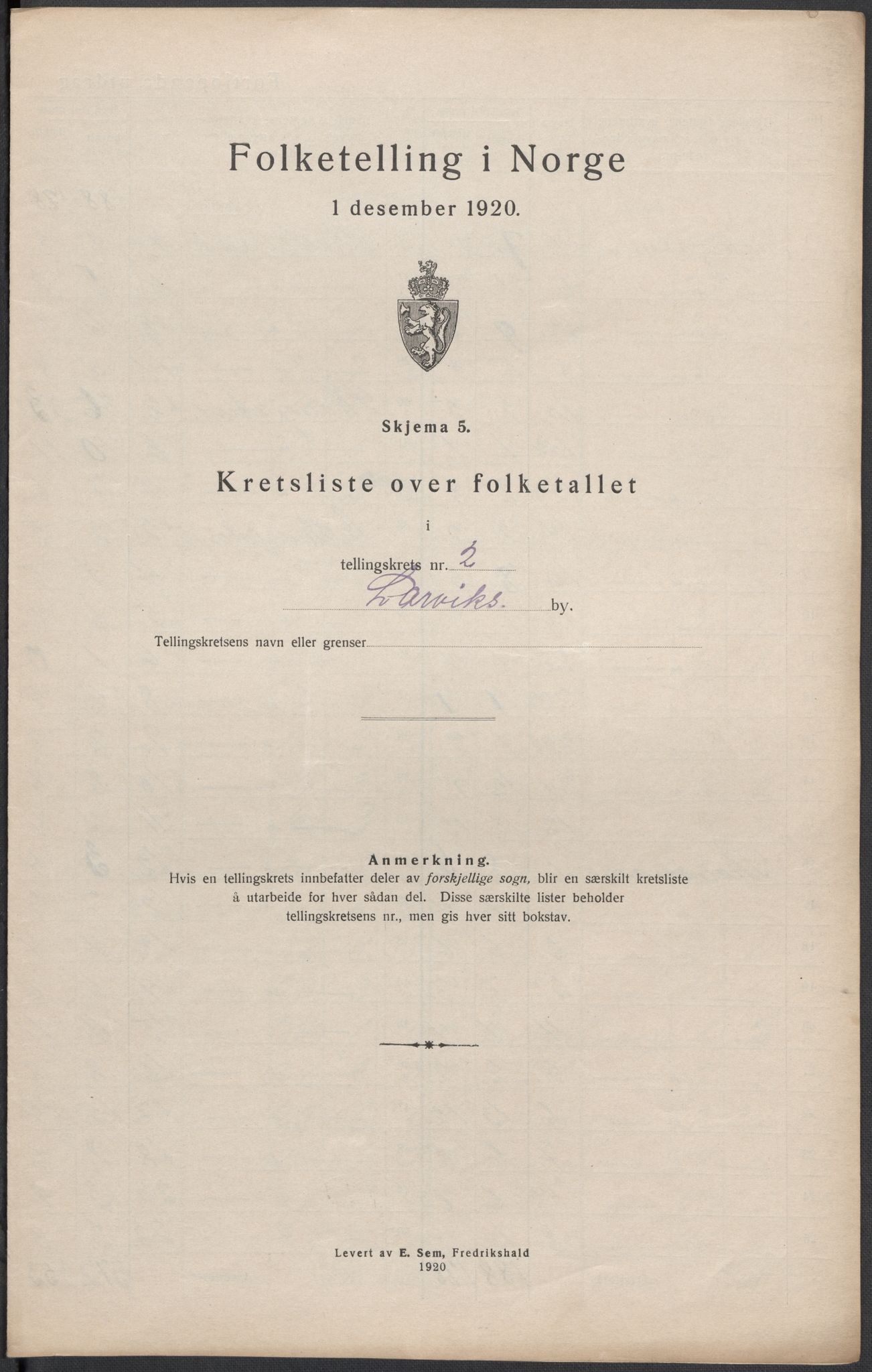 SAKO, 1920 census for Larvik, 1920, p. 11