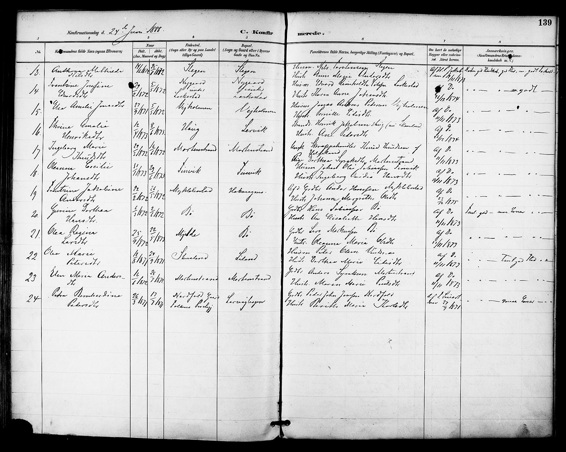 Ministerialprotokoller, klokkerbøker og fødselsregistre - Nordland, SAT/A-1459/855/L0803: Parish register (official) no. 855A11, 1887-1905, p. 139