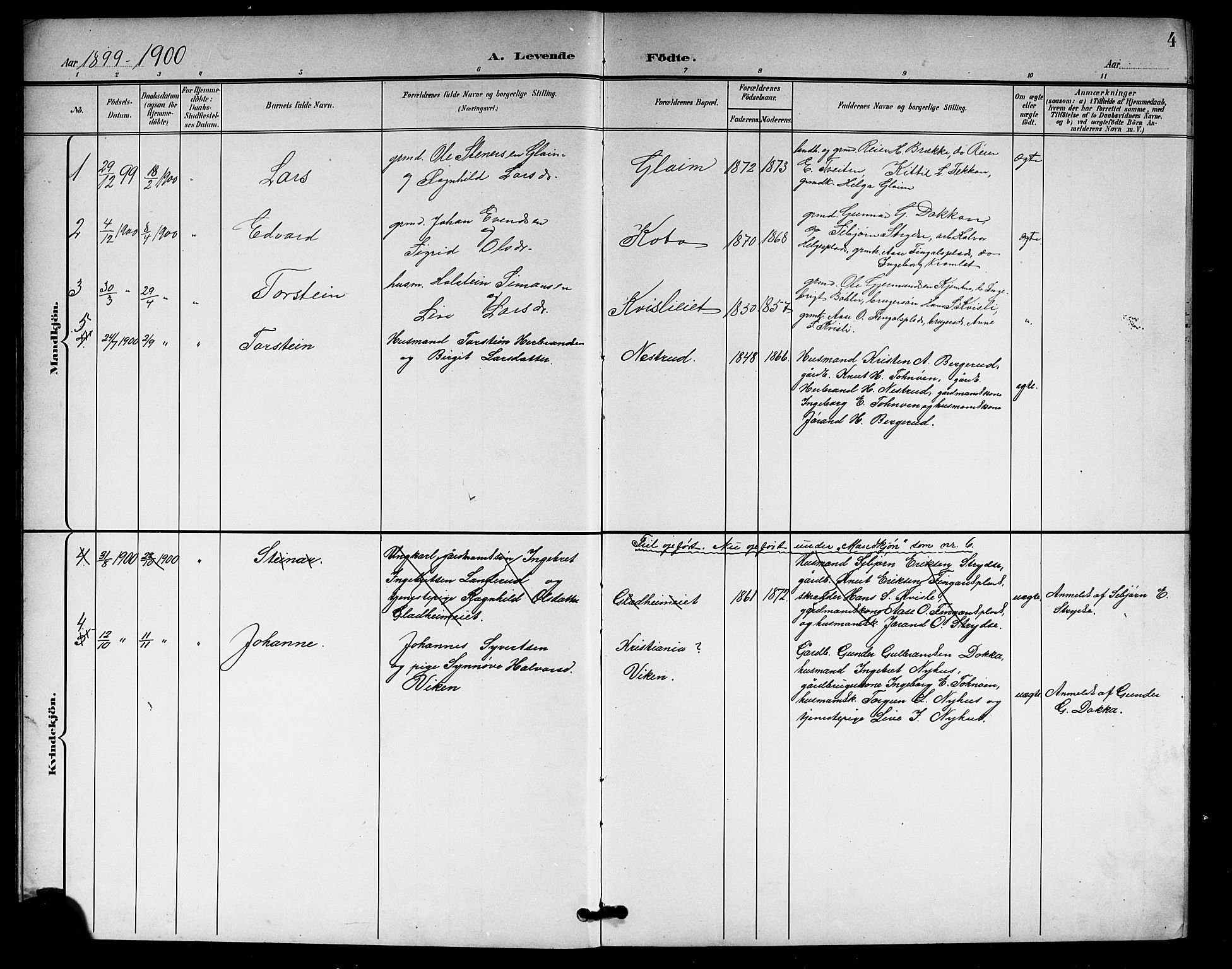 Rollag kirkebøker, SAKO/A-240/G/Gb/L0003: Parish register (copy) no. II 3, 1897-1919, p. 4