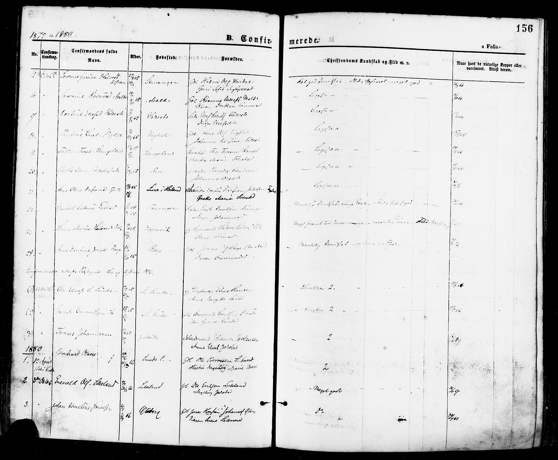 Håland sokneprestkontor, SAST/A-101802/001/30BA/L0009: Parish register (official) no. A 8, 1871-1882, p. 156