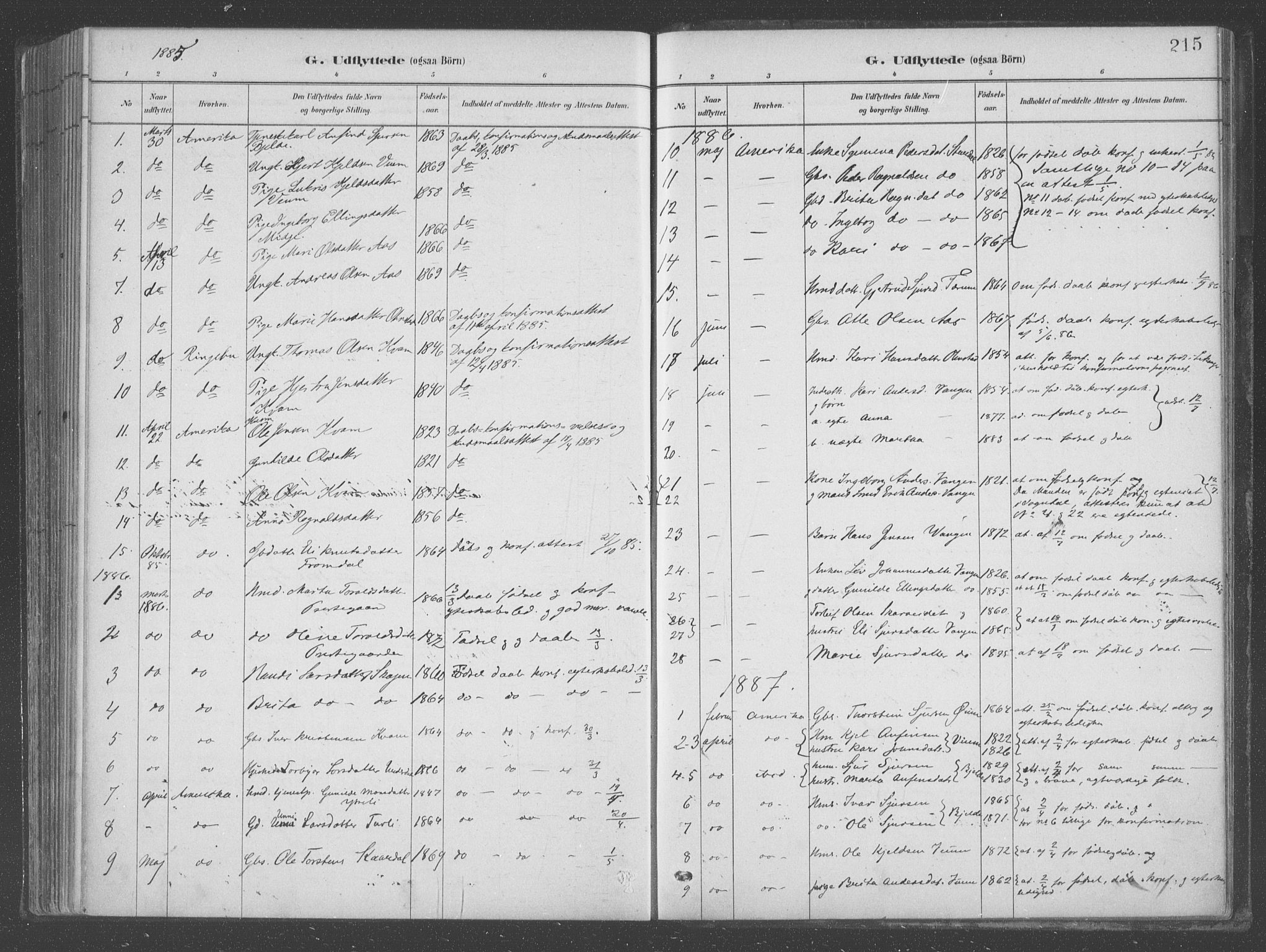 Aurland sokneprestembete, SAB/A-99937/H/Ha/Hab/L0001: Parish register (official) no. B  1, 1880-1909, p. 215