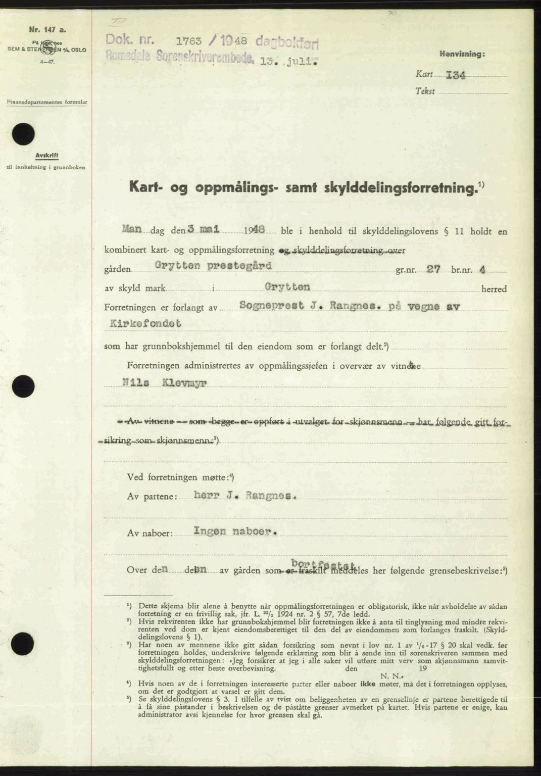 Romsdal sorenskriveri, AV/SAT-A-4149/1/2/2C: Mortgage book no. A26, 1948-1948, Diary no: : 1763/1948