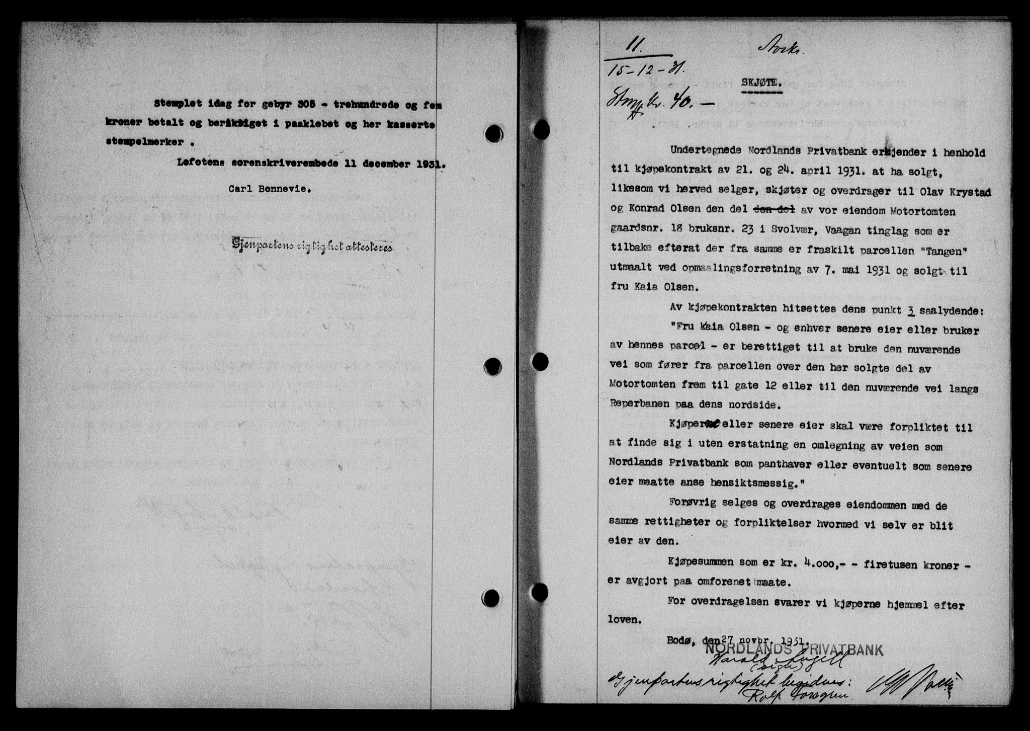 Lofoten sorenskriveri, SAT/A-0017/1/2/2C/L0024b: Mortgage book no. 24b, 1931-1931, Deed date: 15.12.1931