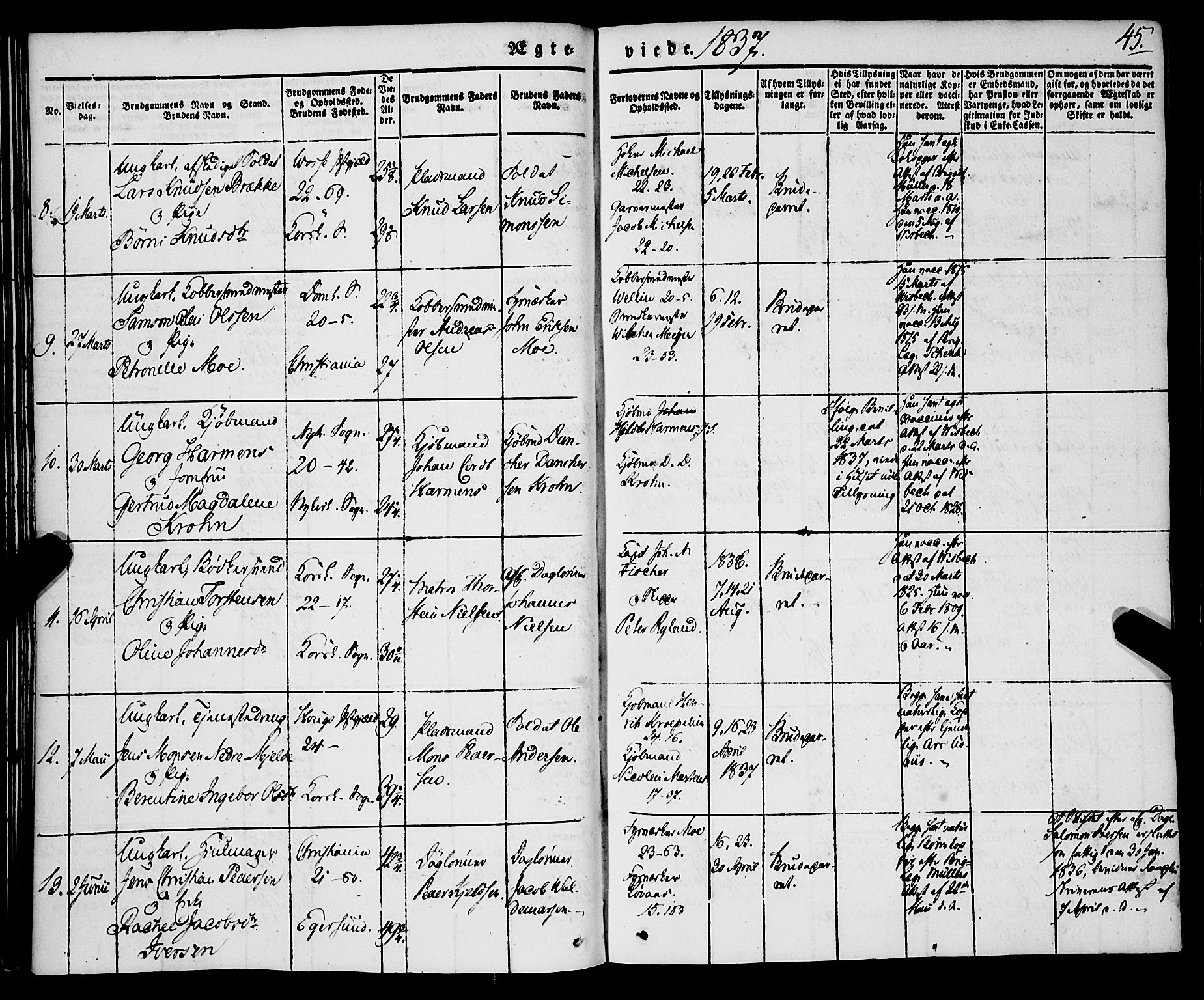 Korskirken sokneprestembete, SAB/A-76101/H/Haa/L0034: Parish register (official) no. D 1, 1832-1852, p. 45
