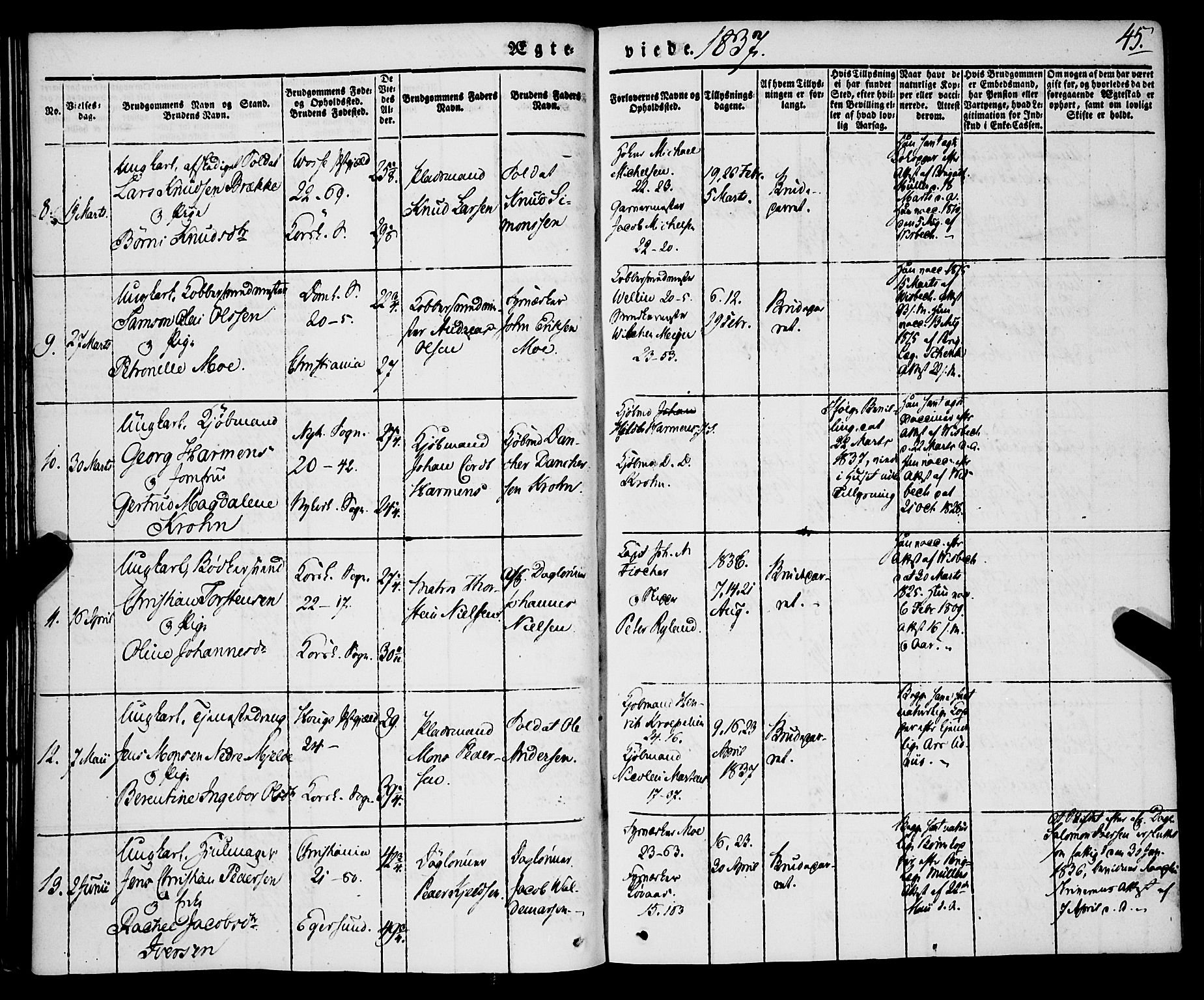 Korskirken sokneprestembete, AV/SAB-A-76101/H/Haa/L0034: Parish register (official) no. D 1, 1832-1852, p. 45