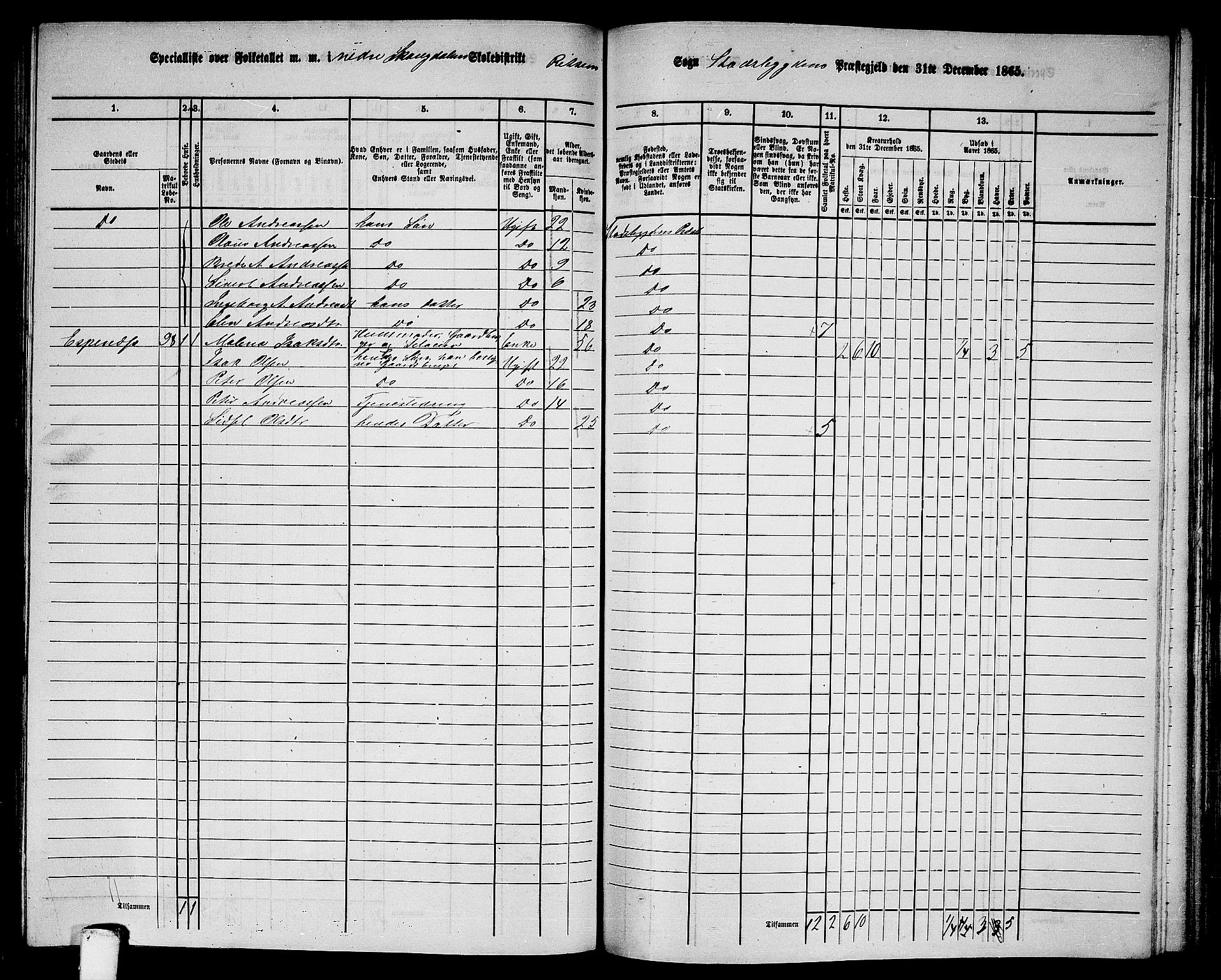 RA, 1865 census for Stadsbygd, 1865, p. 154