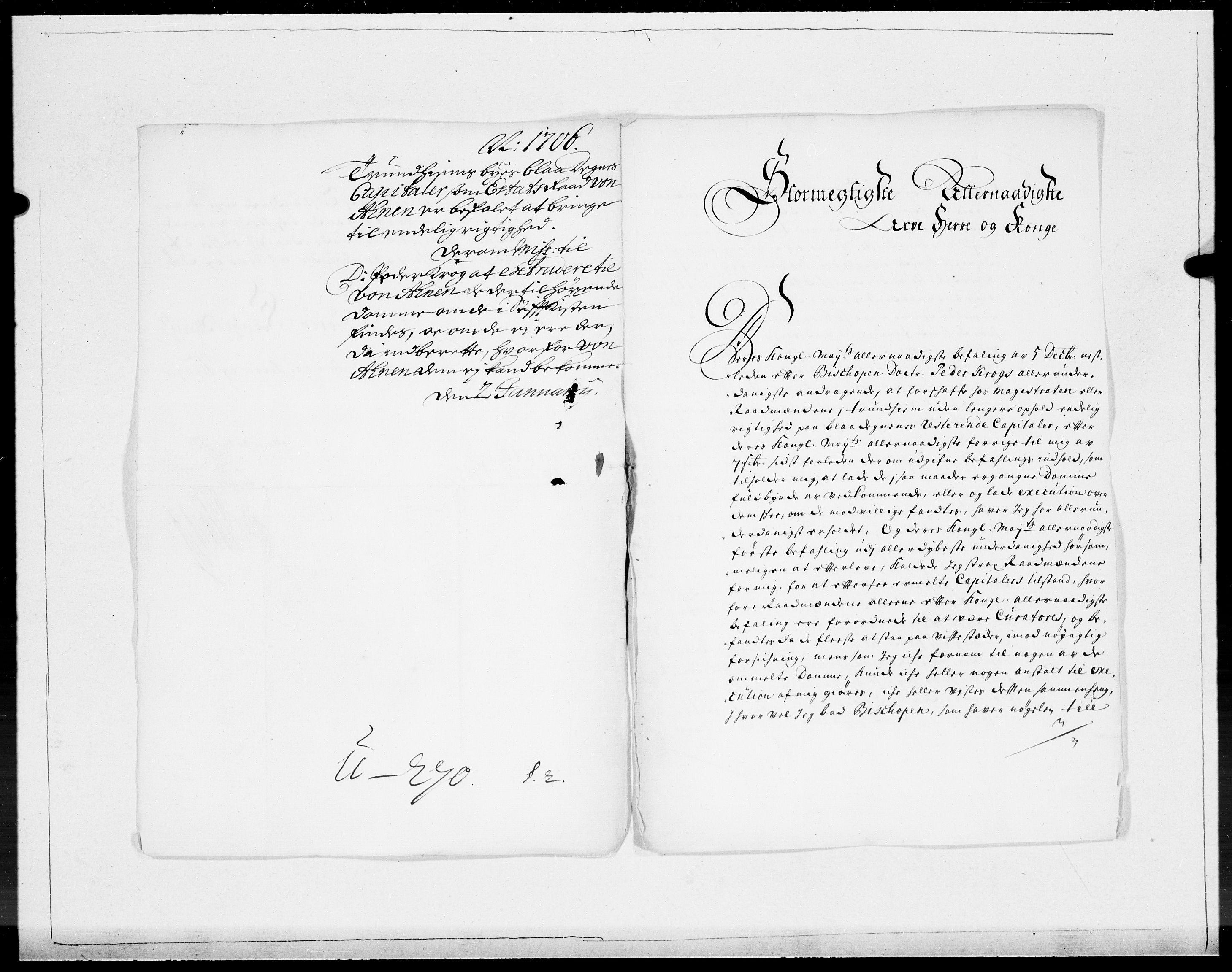 Danske Kanselli 1572-1799, RA/EA-3023/F/Fc/Fcc/Fcca/L0060: Norske innlegg 1572-1799, Mgl. nov.-des., 1706, p. 2