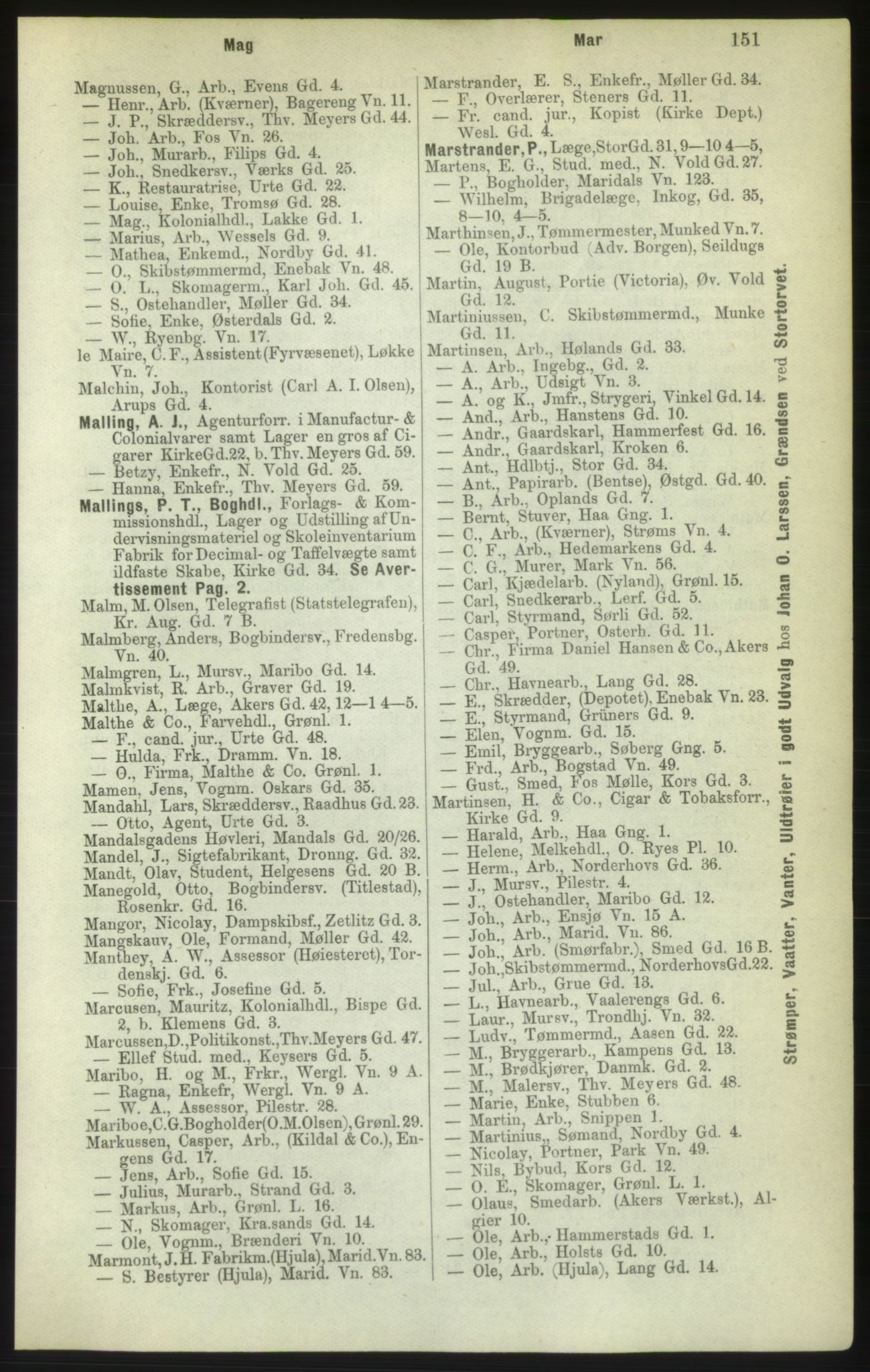 Kristiania/Oslo adressebok, PUBL/-, 1882, p. 151