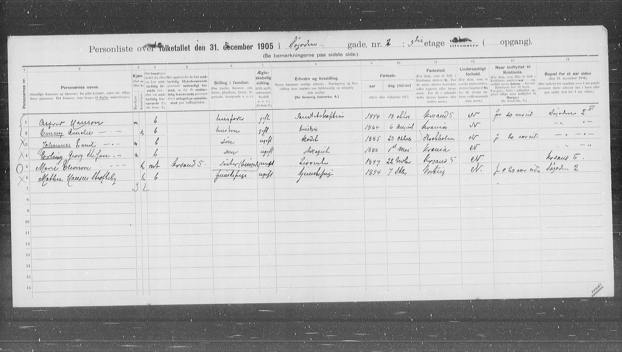 OBA, Municipal Census 1905 for Kristiania, 1905, p. 55529