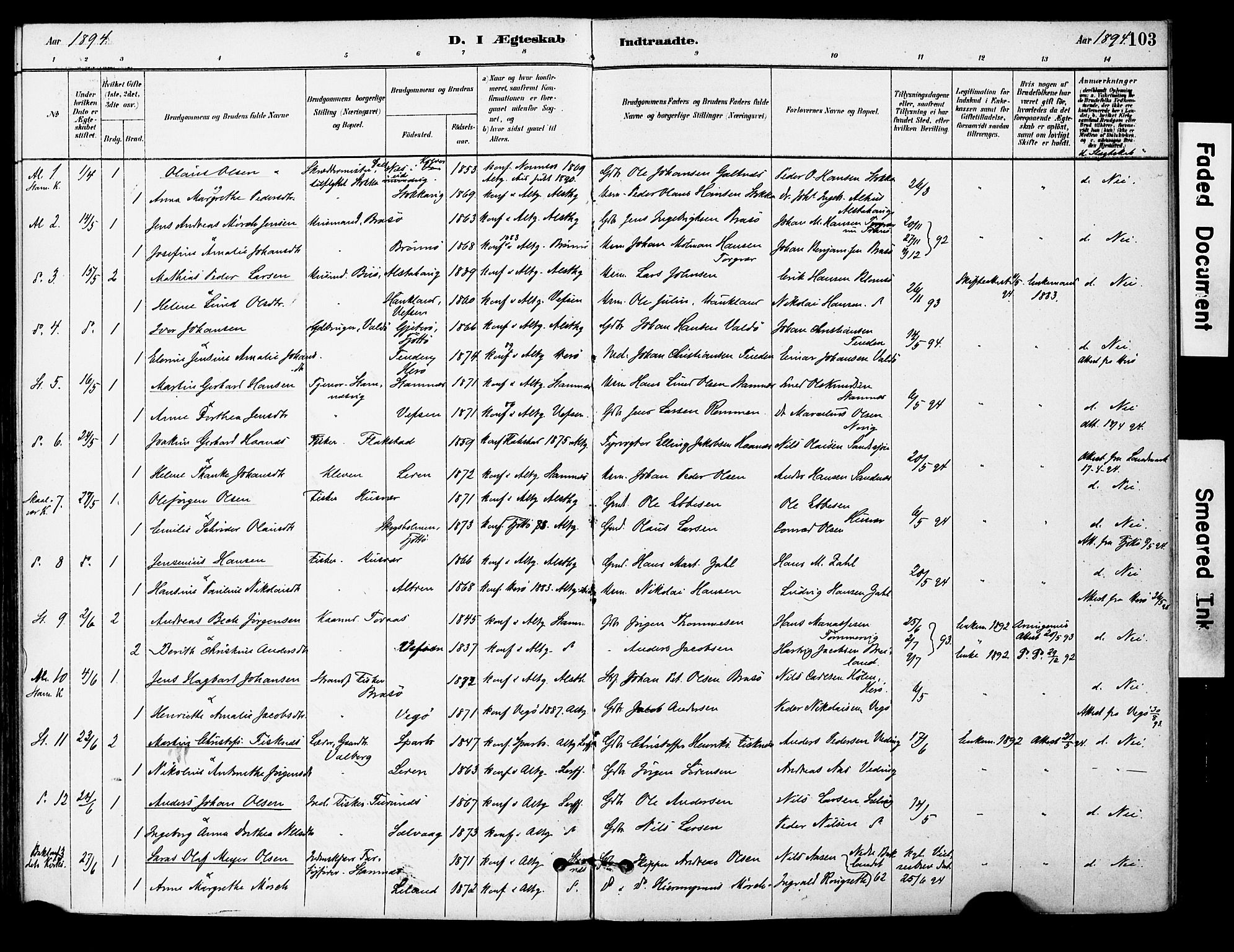 Ministerialprotokoller, klokkerbøker og fødselsregistre - Nordland, AV/SAT-A-1459/830/L0450: Parish register (official) no. 830A14, 1879-1896, p. 103