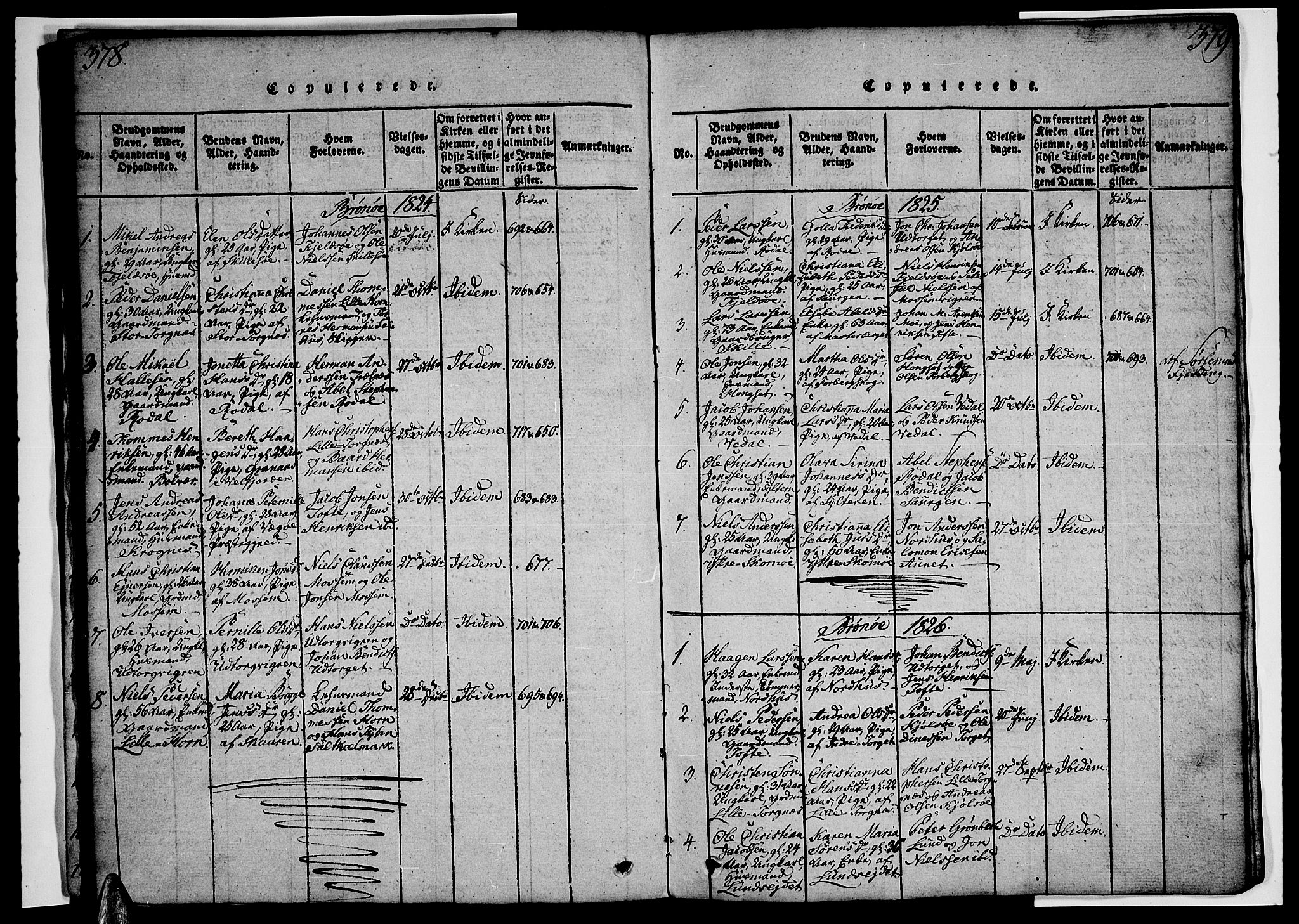 Ministerialprotokoller, klokkerbøker og fødselsregistre - Nordland, AV/SAT-A-1459/813/L0197: Parish register (official) no. 813A07, 1820-1833, p. 378-379