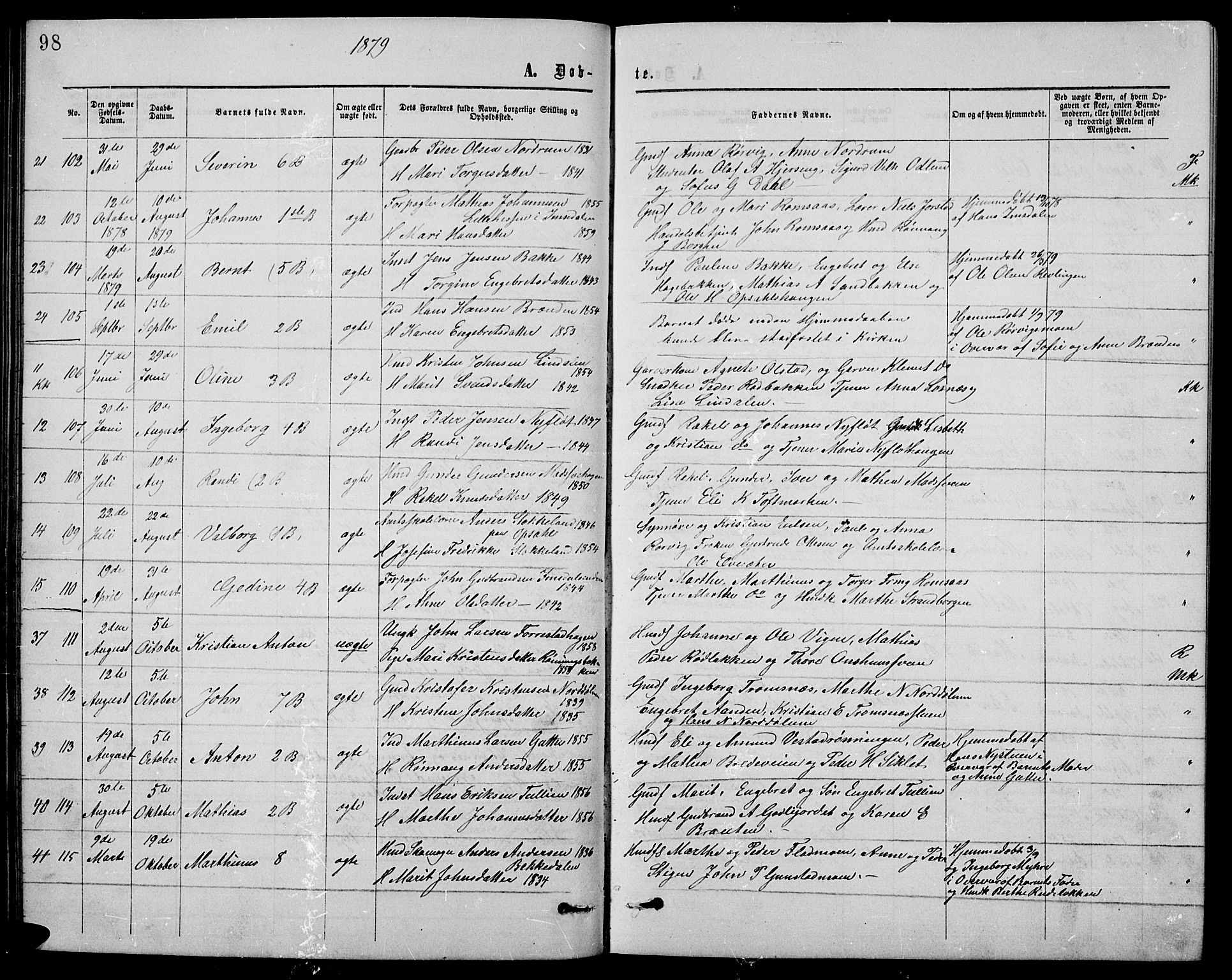 Ringebu prestekontor, AV/SAH-PREST-082/H/Ha/Hab/L0004: Parish register (copy) no. 4, 1867-1879, p. 98