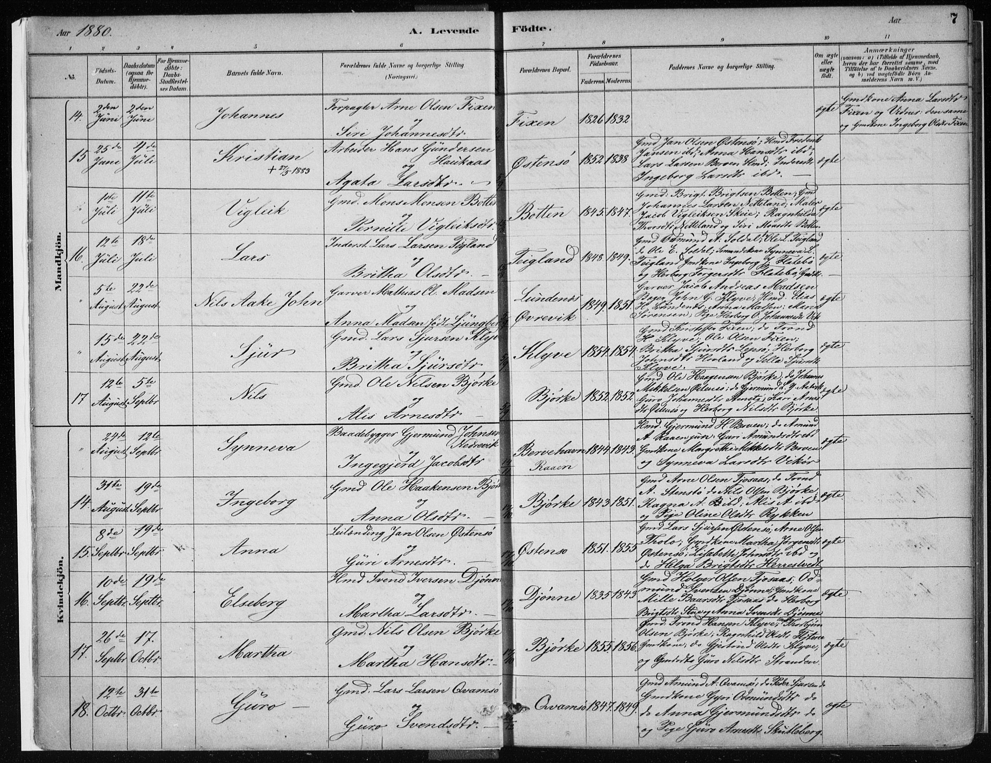 Kvam sokneprestembete, AV/SAB-A-76201/H/Haa: Parish register (official) no. C  1, 1880-1906, p. 7