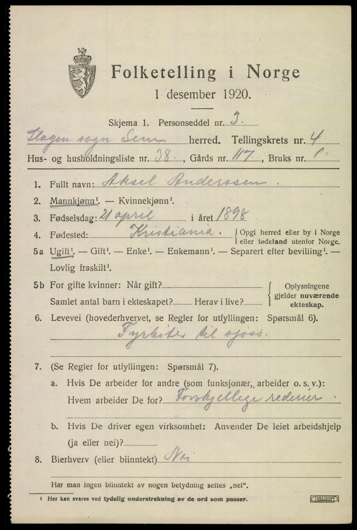 SAKO, 1920 census for Sem, 1920, p. 7491