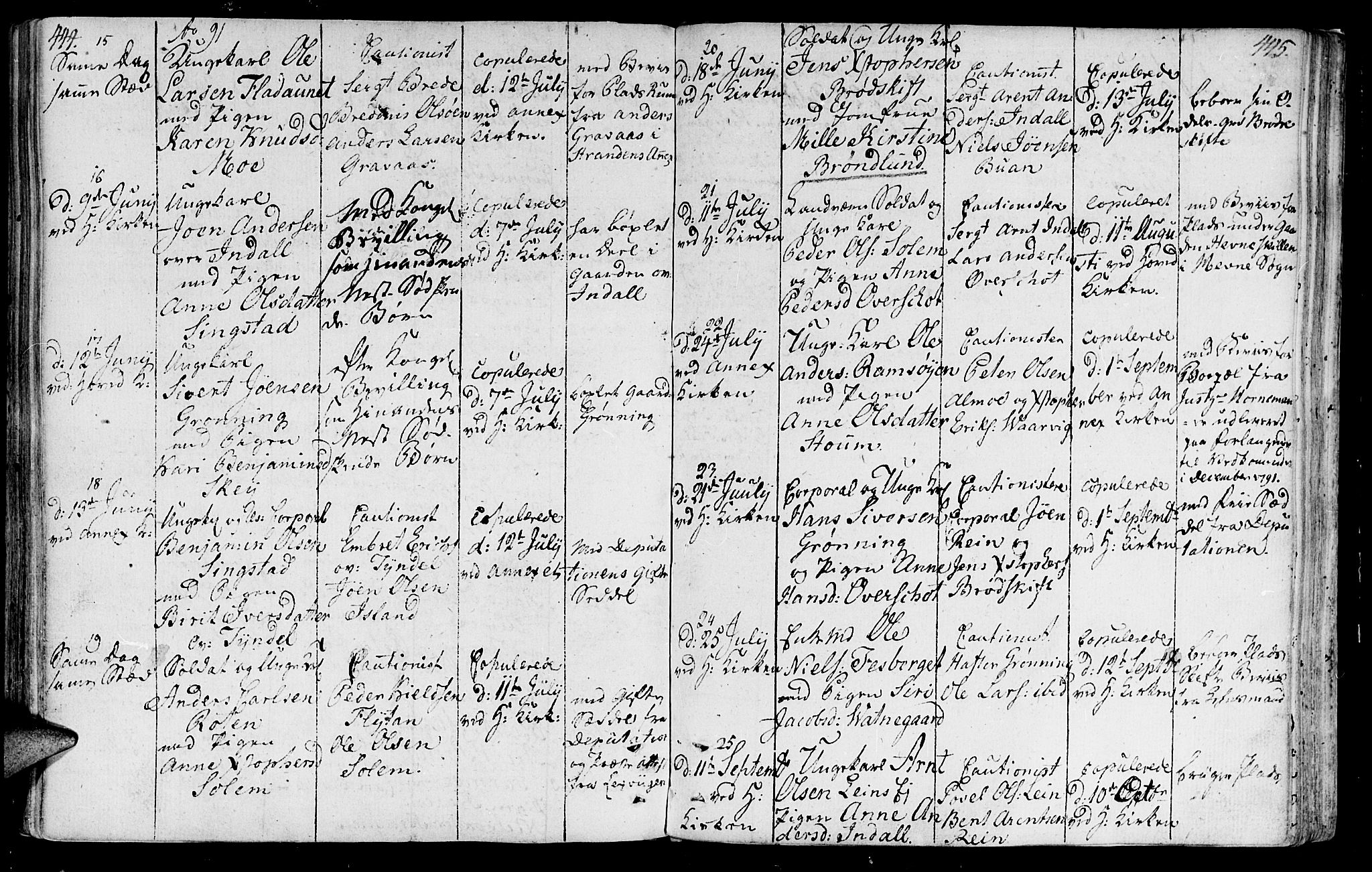Ministerialprotokoller, klokkerbøker og fødselsregistre - Sør-Trøndelag, SAT/A-1456/646/L0606: Parish register (official) no. 646A04, 1791-1805, p. 444-445