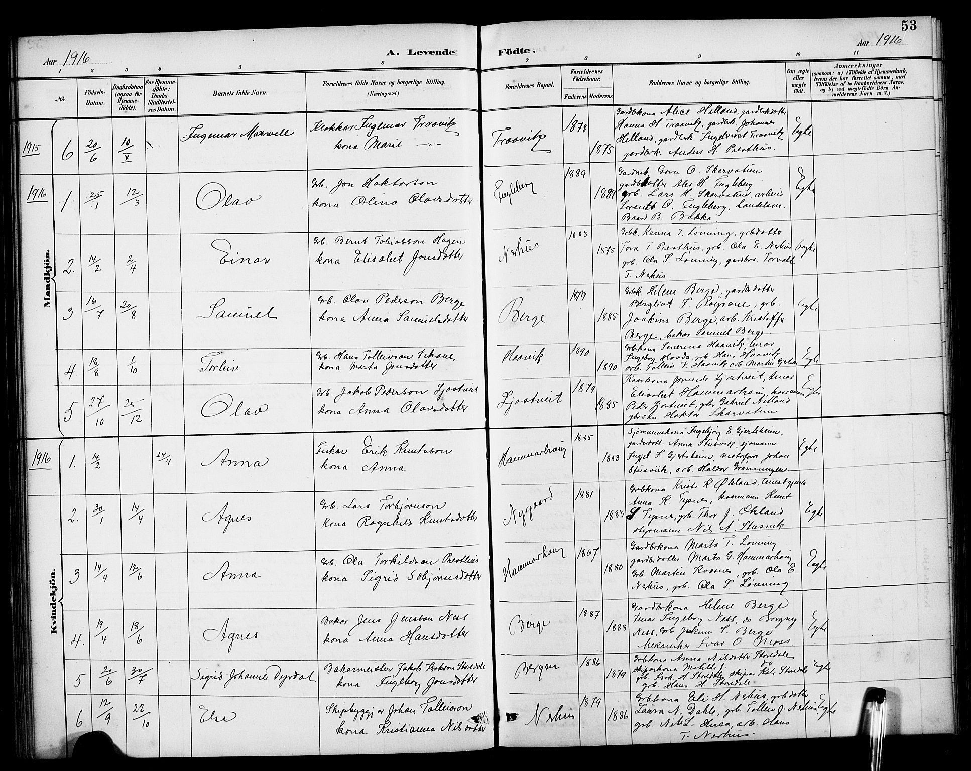 Kvinnherad sokneprestembete, SAB/A-76401/H/Hab: Parish register (copy) no. E 1, 1885-1921, p. 53