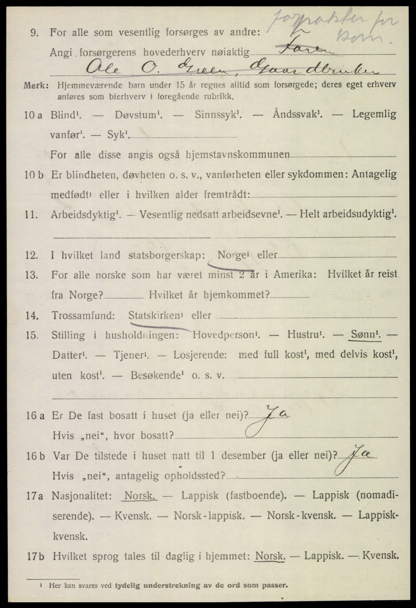 SAT, 1920 census for Verdal, 1920, p. 12156