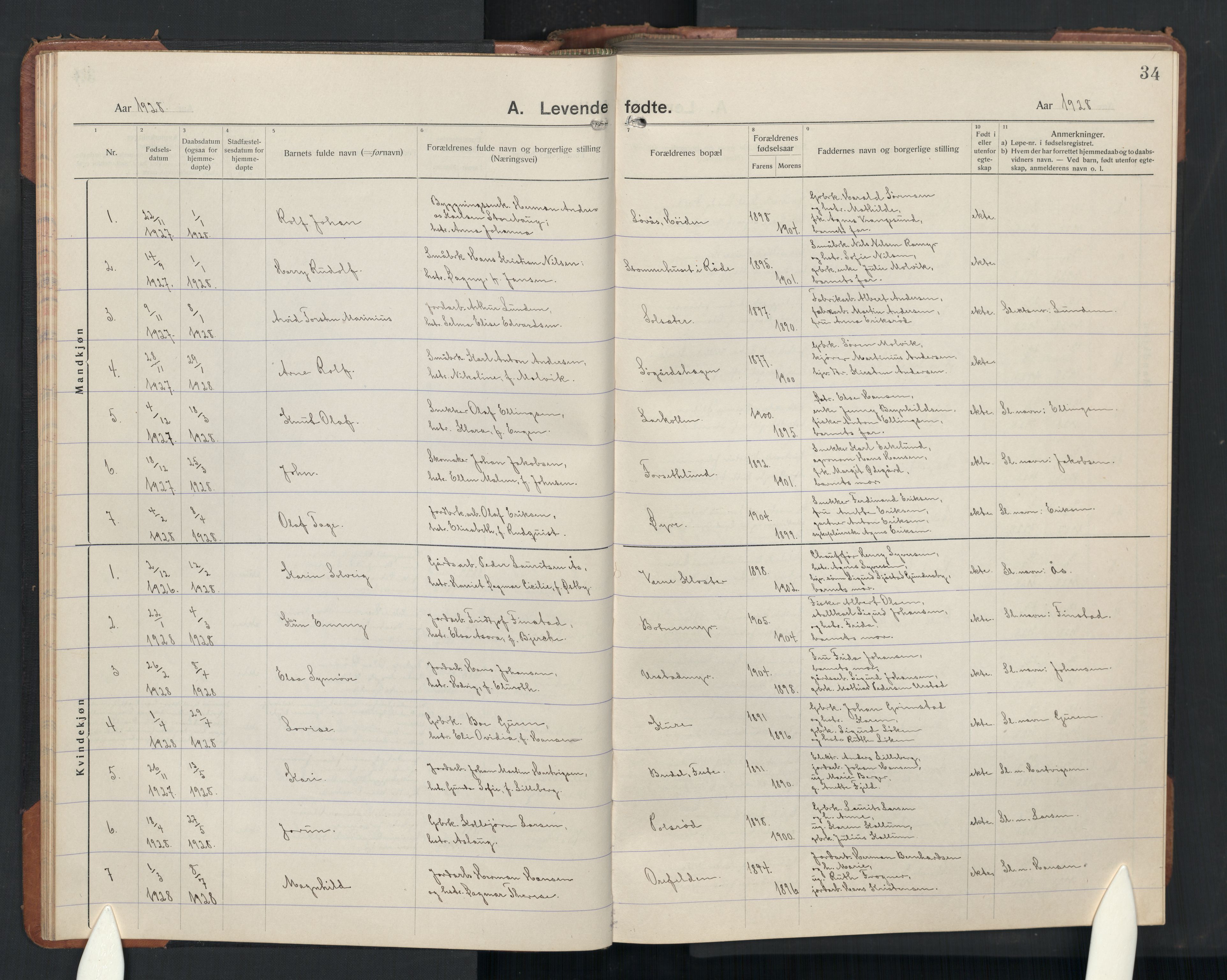 Rygge prestekontor Kirkebøker, SAO/A-10084b/G/Ga/L0004: Parish register (copy) no. 4, 1922-1953, p. 34