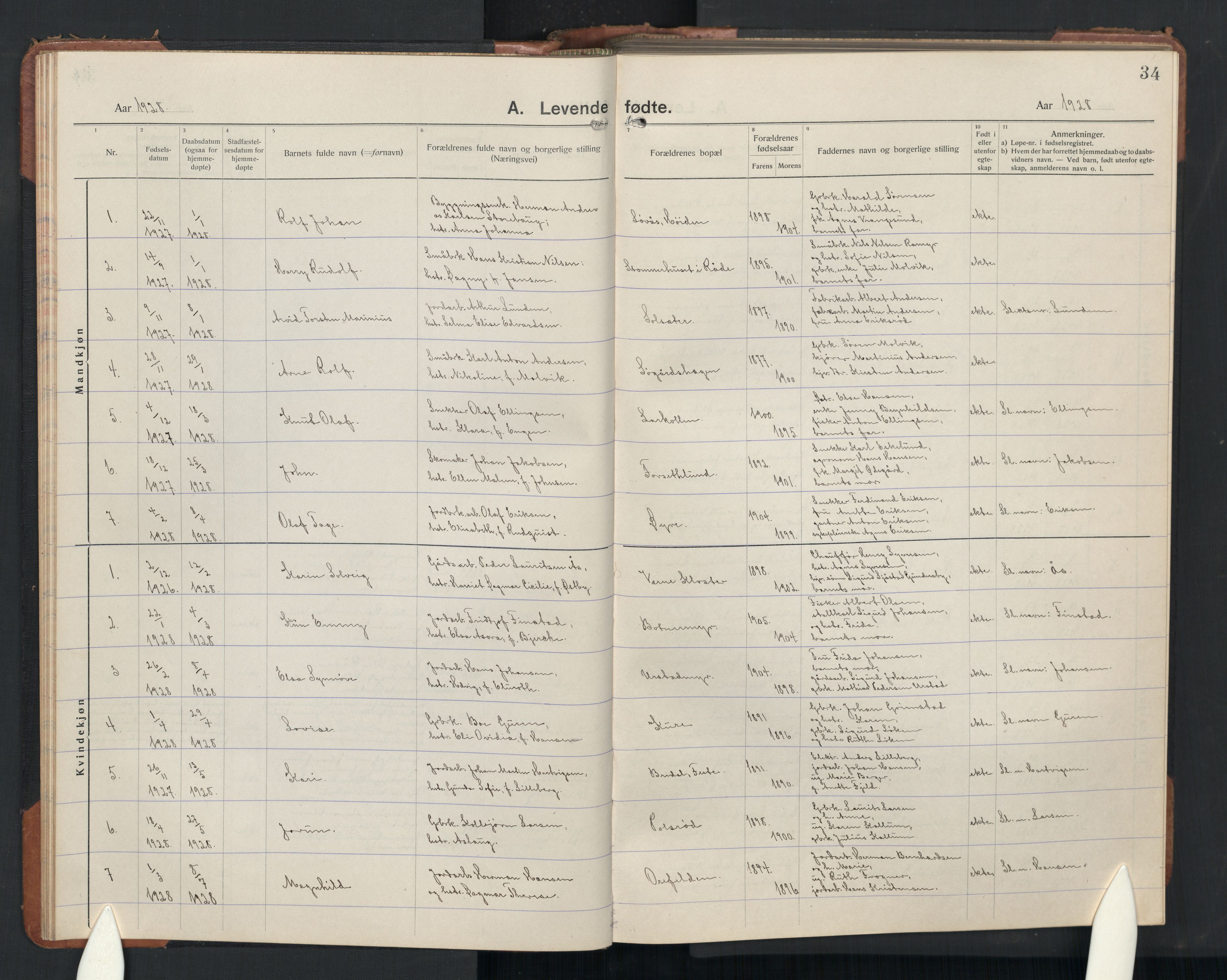 Rygge prestekontor Kirkebøker, AV/SAO-A-10084b/G/Ga/L0004: Parish register (copy) no. 4, 1922-1953, p. 34