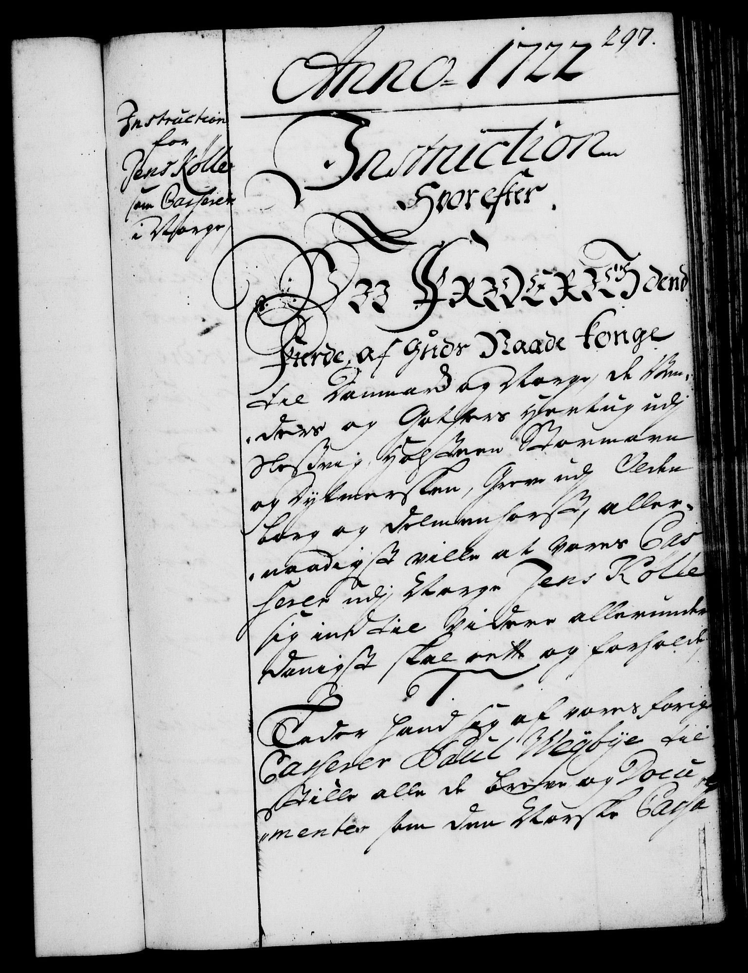 Rentekammeret, Kammerkanselliet, RA/EA-3111/G/Gg/Ggi/L0001: Norsk instruksjonsprotokoll med register (merket RK 53.34), 1720-1729, p. 297