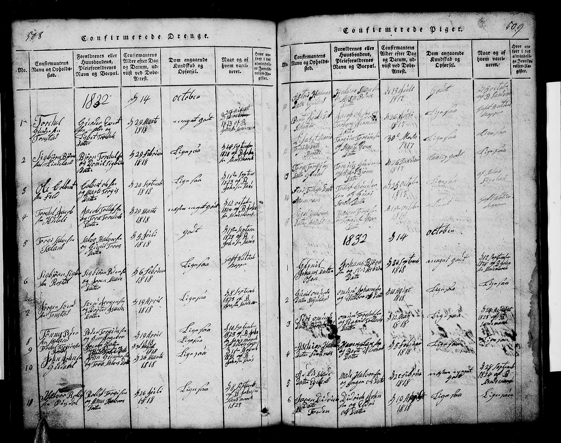 Sirdal sokneprestkontor, SAK/1111-0036/F/Fb/Fbb/L0001: Parish register (copy) no. B 1, 1815-1834, p. 508-509