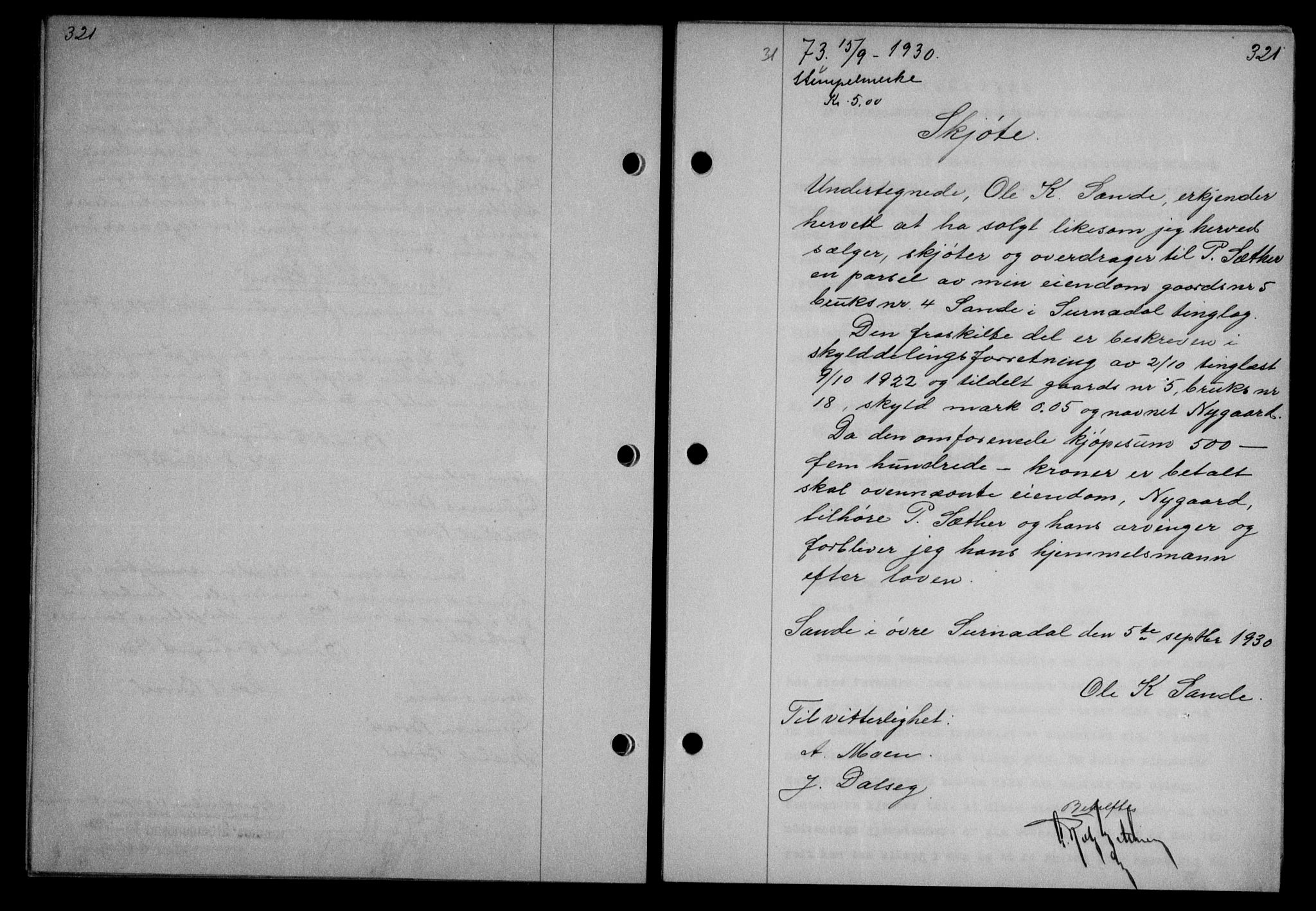 Nordmøre sorenskriveri, AV/SAT-A-4132/1/2/2Ca/L0070: Mortgage book no. 60, 1930-1930, Deed date: 15.09.1930