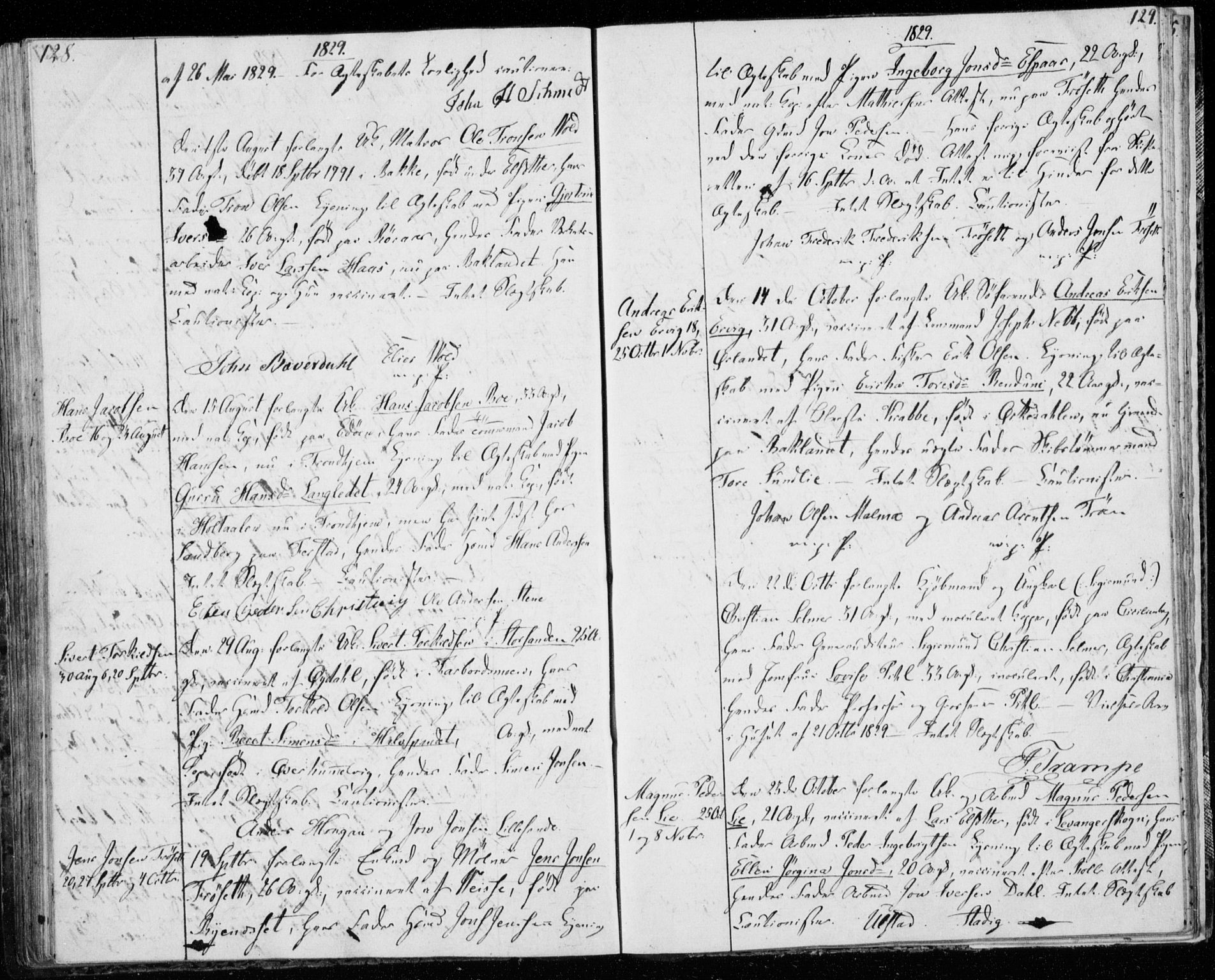 Ministerialprotokoller, klokkerbøker og fødselsregistre - Sør-Trøndelag, SAT/A-1456/606/L0295: Banns register no. 606A10, 1815-1833, p. 128-129