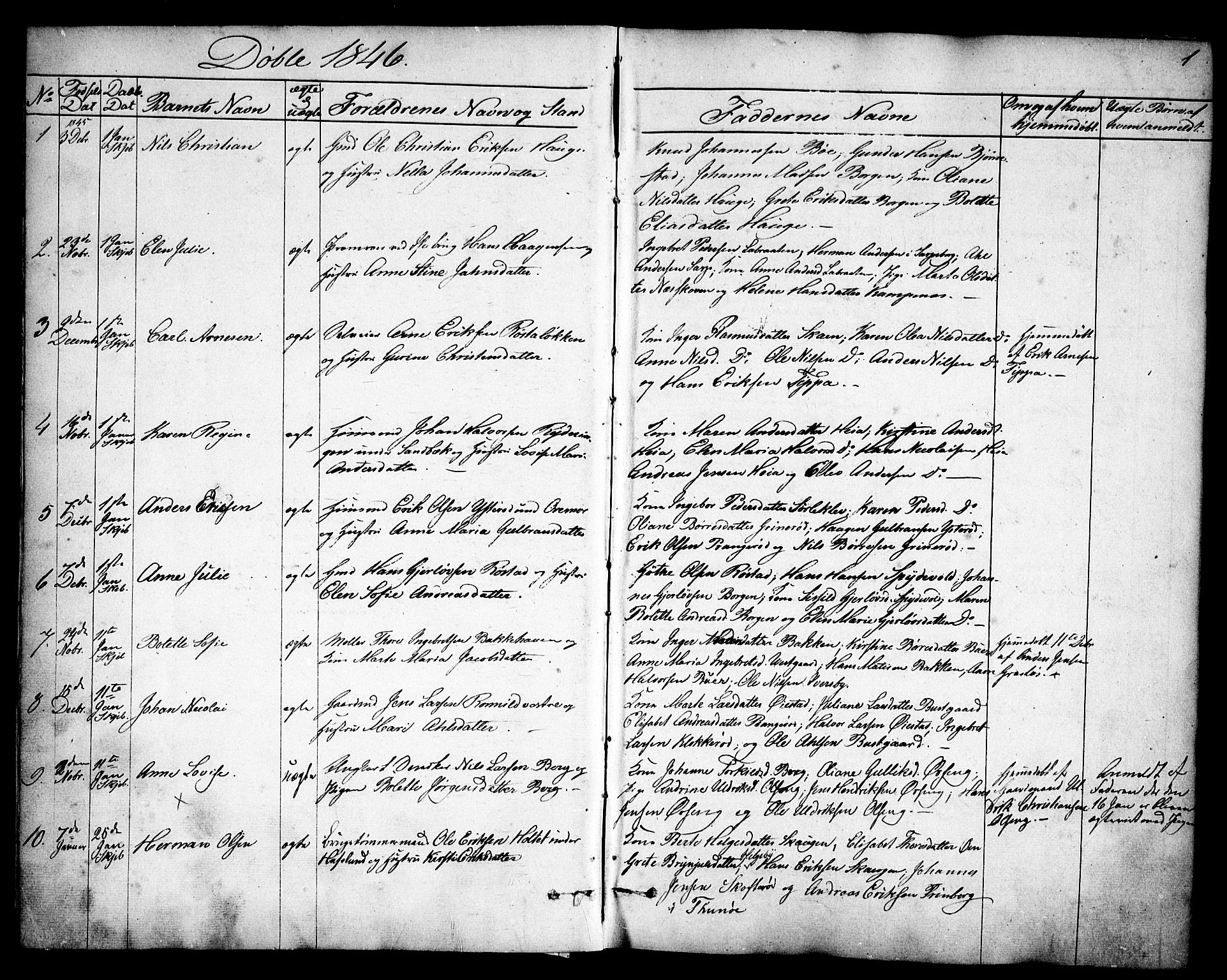 Skjeberg prestekontor Kirkebøker, SAO/A-10923/F/Fa/L0006: Parish register (official) no. I 6, 1846-1858, p. 1