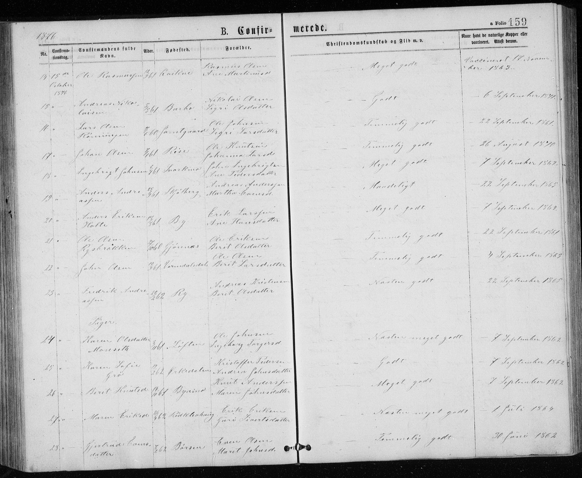 Ministerialprotokoller, klokkerbøker og fødselsregistre - Sør-Trøndelag, SAT/A-1456/671/L0843: Parish register (copy) no. 671C02, 1873-1892, p. 159